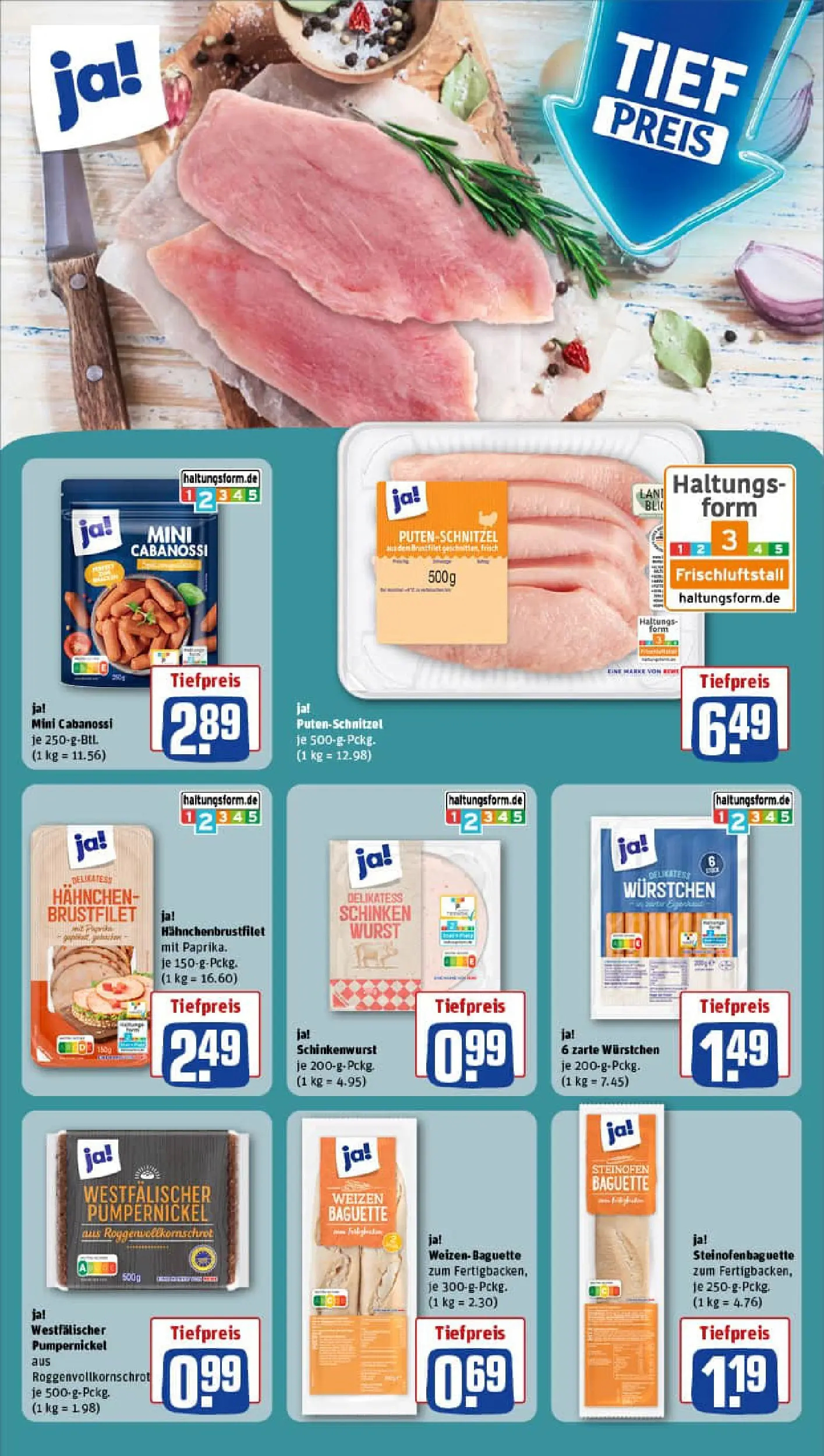 REWE Prospekt ab 11.01.2026 zum Blättern » Angebote | Seite: 13 | Produkte: Baguette, Putenschnitzel, Wurst, Schinken