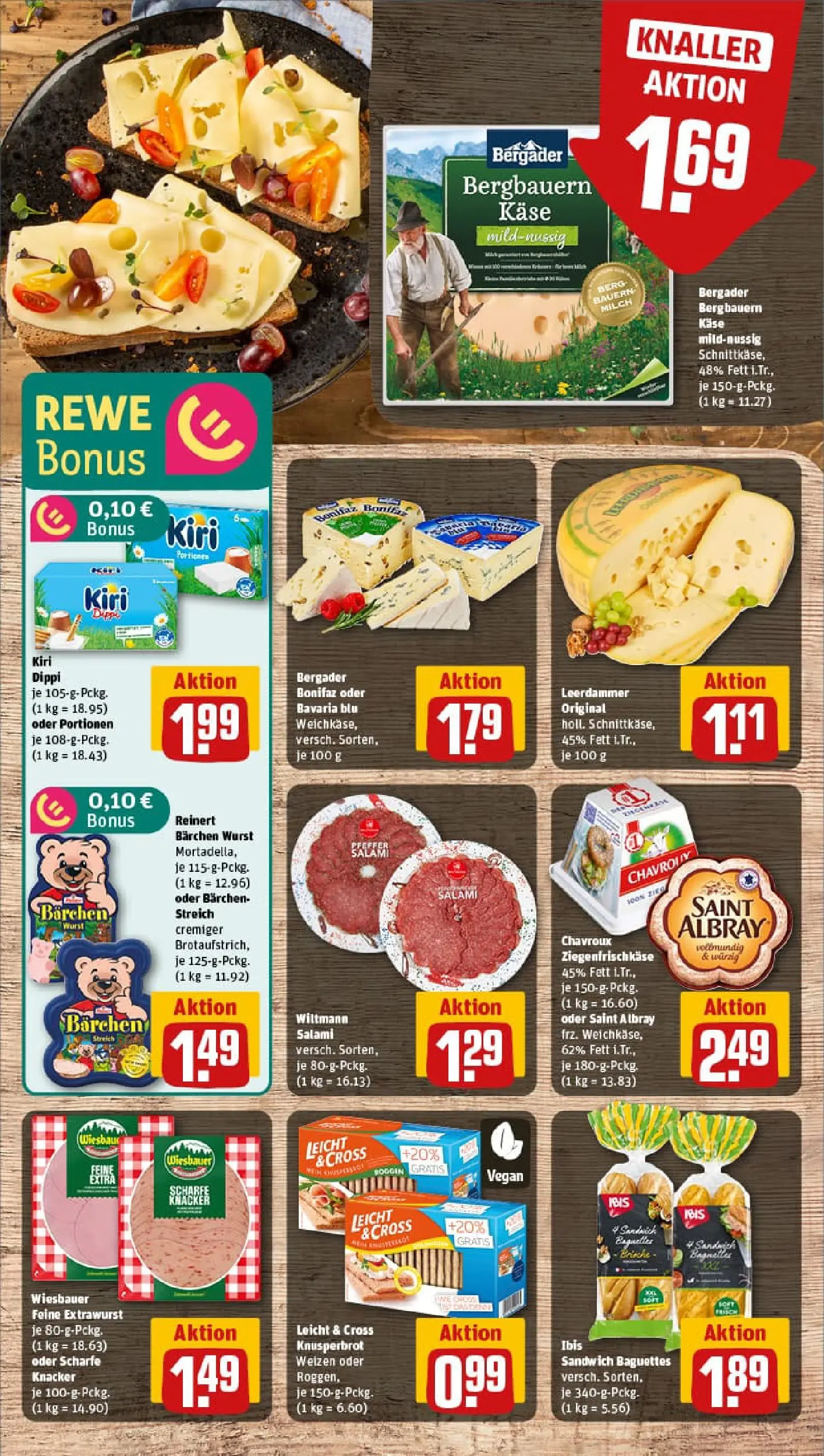 REWE Prospekt ab 11.01.2026 zum Blättern » Angebote | Seite: 9 | Produkte: Milch, Baguette, Leerdammer, Salami