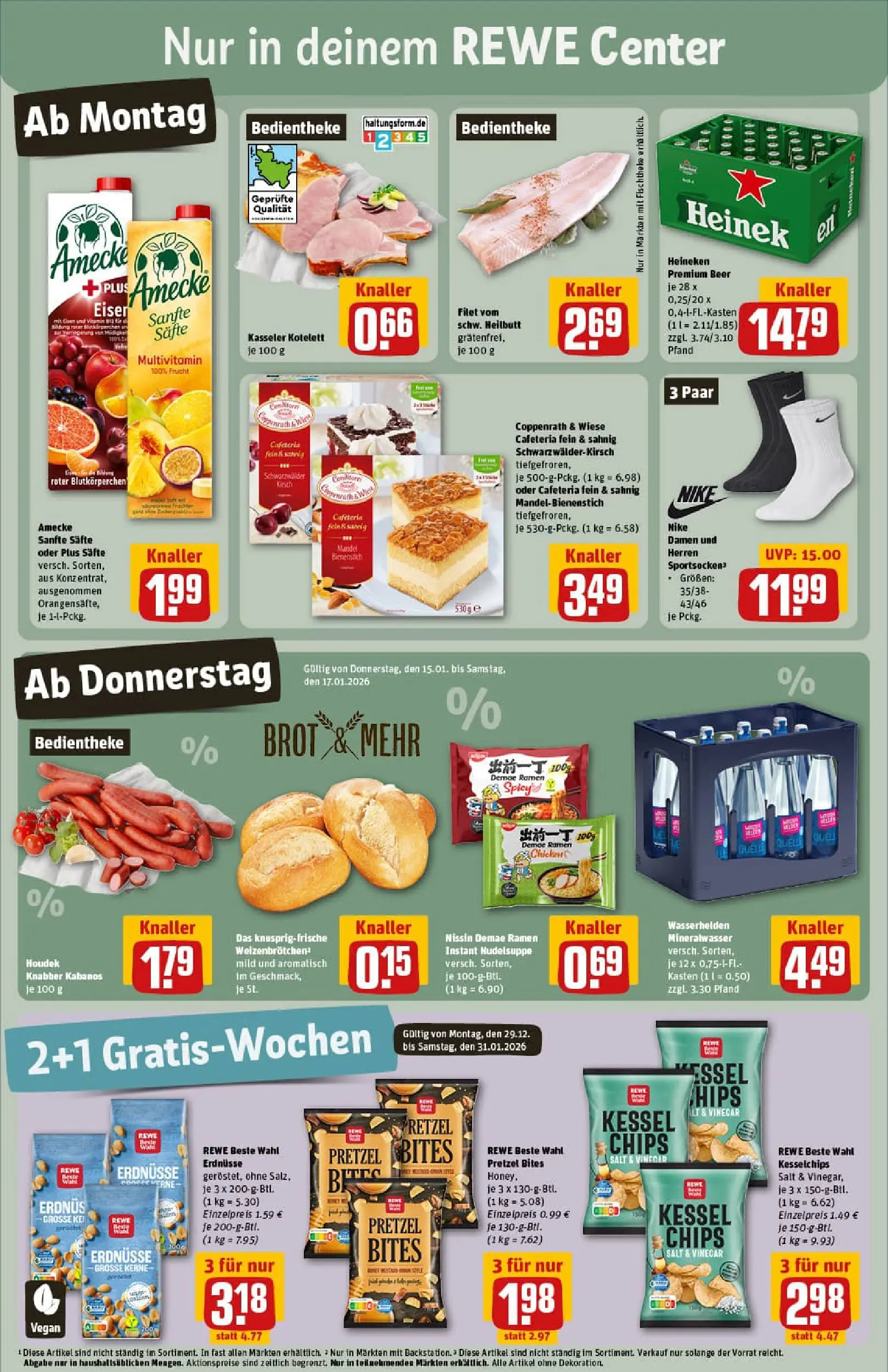 REWE Prospekt ab 11.01.2026 zum Blättern » Angebote | Seite: 3 | Produkte: Erdnüsse, Mineralwasser, Heineken, Chips