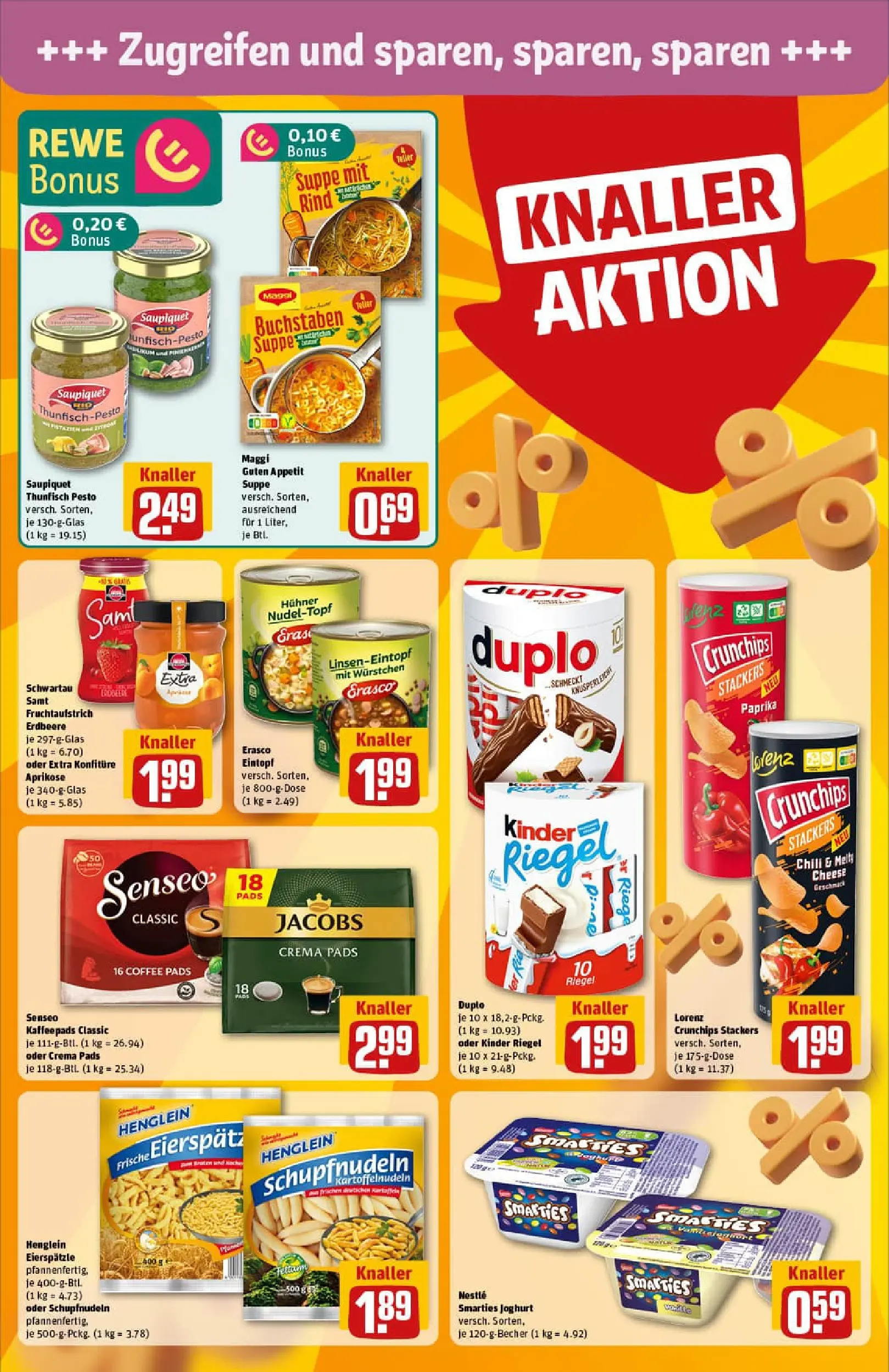REWE Prospekt ab 11.01.2026 zum Blättern » Angebote | Seite: 4 | Produkte: Smarties, Kinder riegel, Lorenz crunchips, Pasta