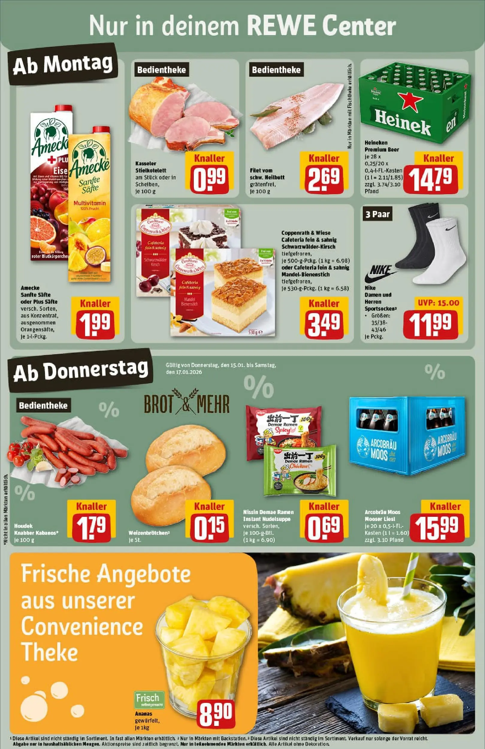 REWE Prospekt ab 11.01.2026 zum Blättern » Angebote | Seite: 3 | Produkte: Theke, Ananas, Heineken, Brot
