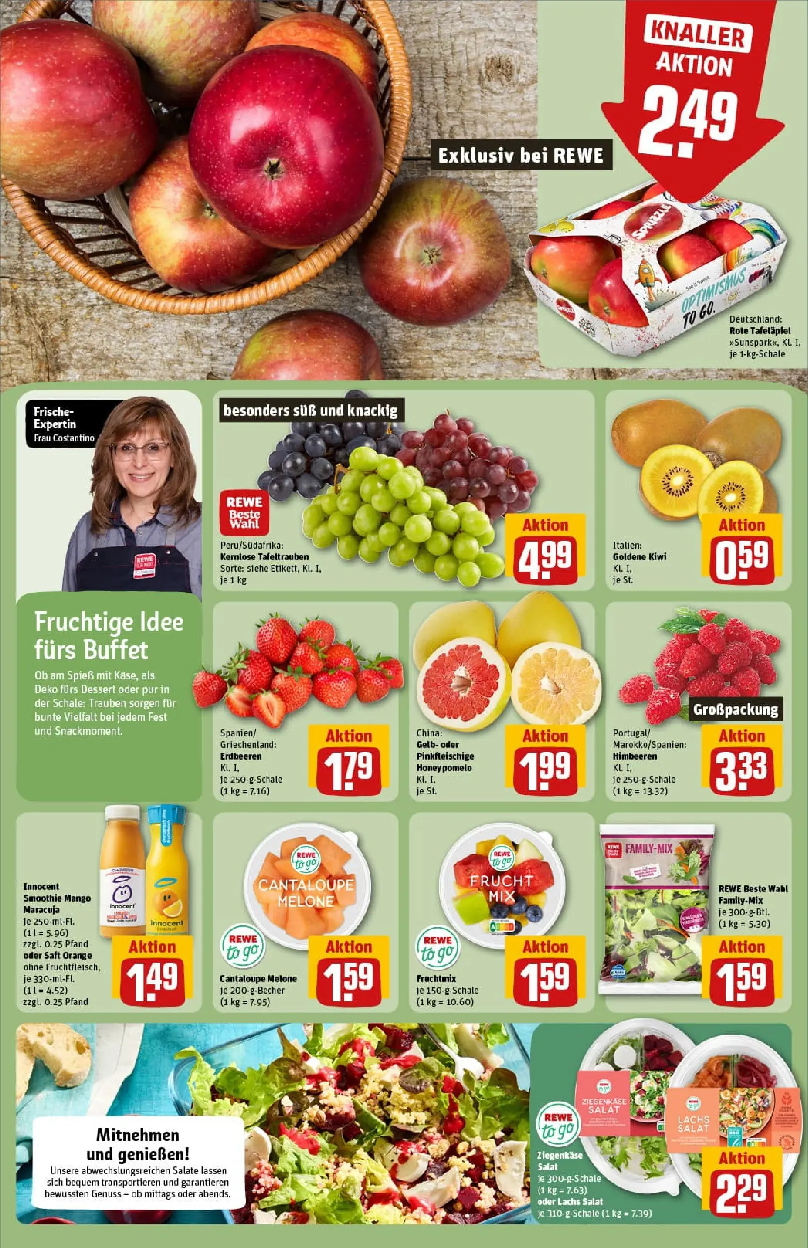 REWE Prospekt ab 11.01.2026 zum Blättern » Angebote | Seite: 6 | Produkte: Ziegenkäse, Mango, Saft, Salat