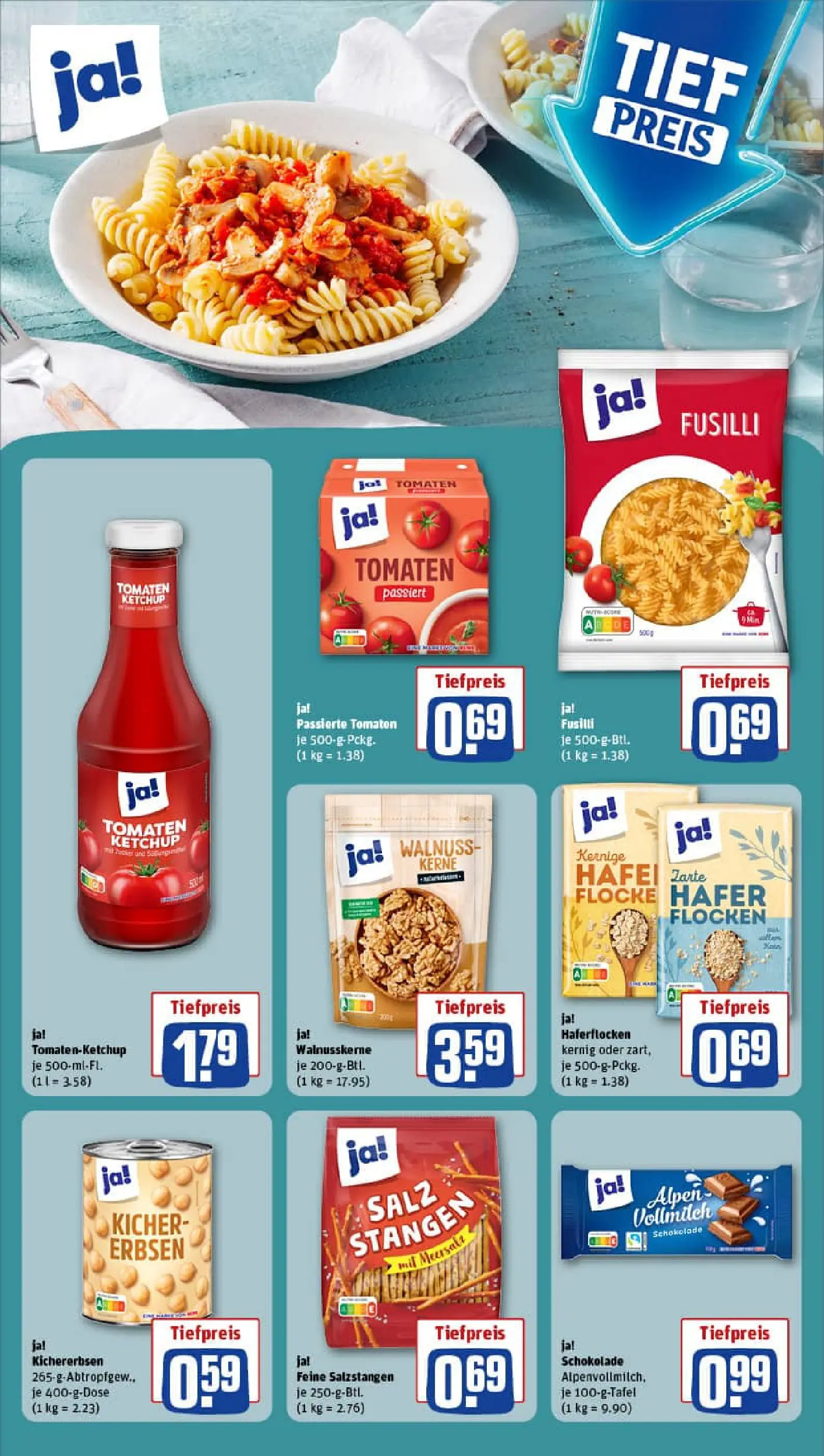 REWE Prospekt ab 11.01.2026 zum Blättern » Angebote | Seite: 24 | Produkte: Tomaten, Salz, Pasta, Erbsen