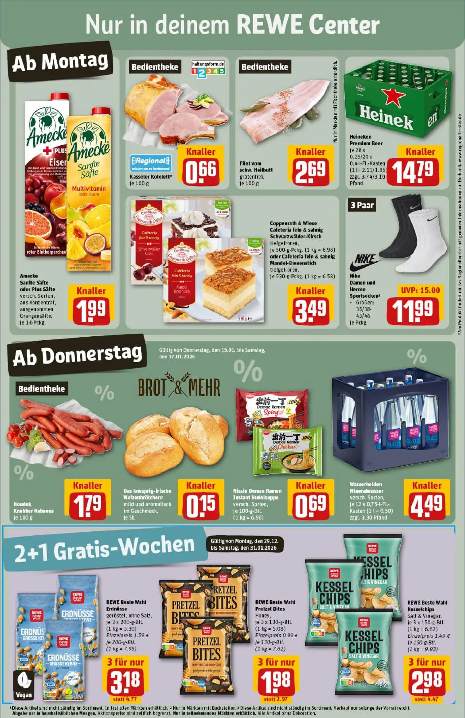 REWE Prospekt ab 11.01.2026 zum Blättern » Angebote | Seite: 3 | Produkte: Erdnüsse, Mineralwasser, Heineken, Brot
