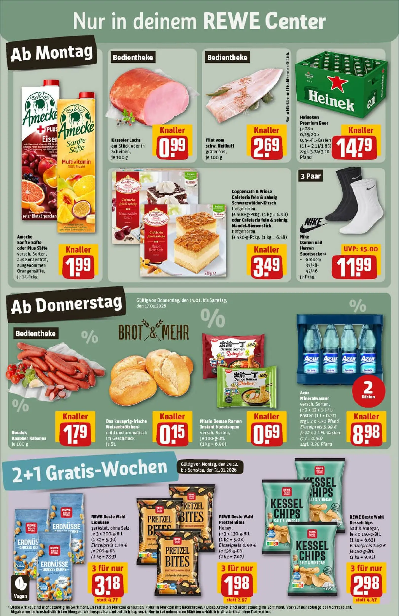 REWE Prospekt ab 11.01.2026 zum Blättern » Angebote | Seite: 3 | Produkte: Mineralwasser, Heineken, Lachs, Chips