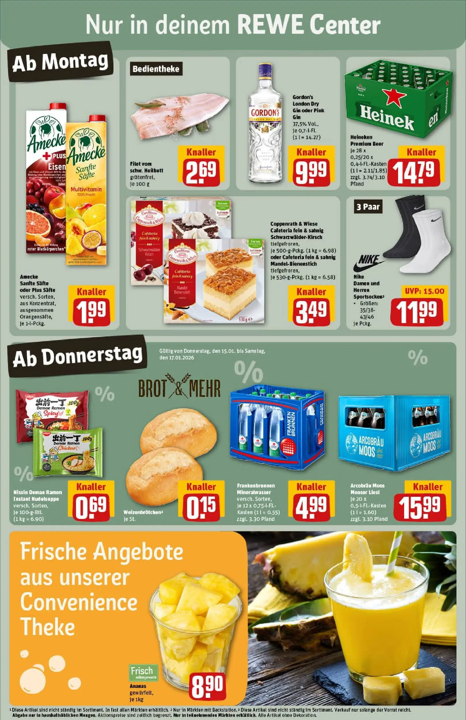 REWE Prospekt ab 11.01.2026 zum Blättern » Angebote | Seite: 3 | Produkte: Gordon's gin, Ananas, Heineken, Brot