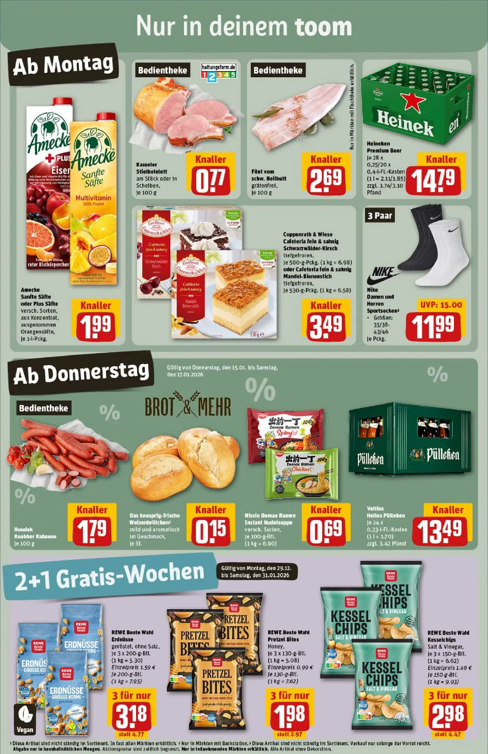 REWE Prospekt ab 11.01.2026 zum Blättern » Angebote | Seite: 3 | Produkte: Helles pulleken, Heineken, Brot, Veltins