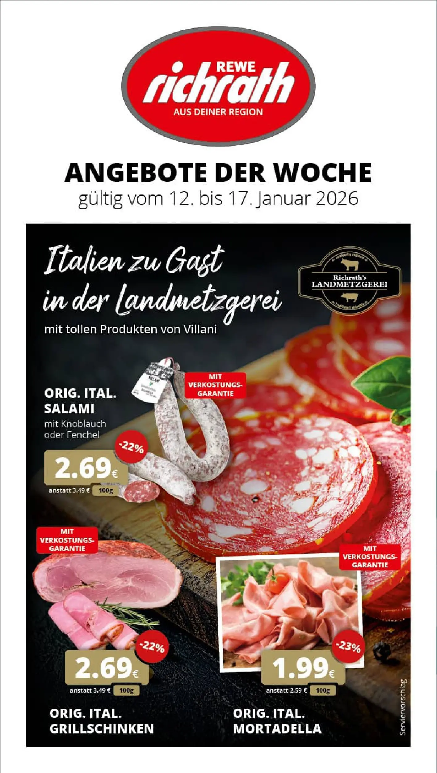 REWE Prospekt ab 11.01.2026 zum Blättern » Angebote | Seite: 1 | Produkte: Knoblauch, Salami