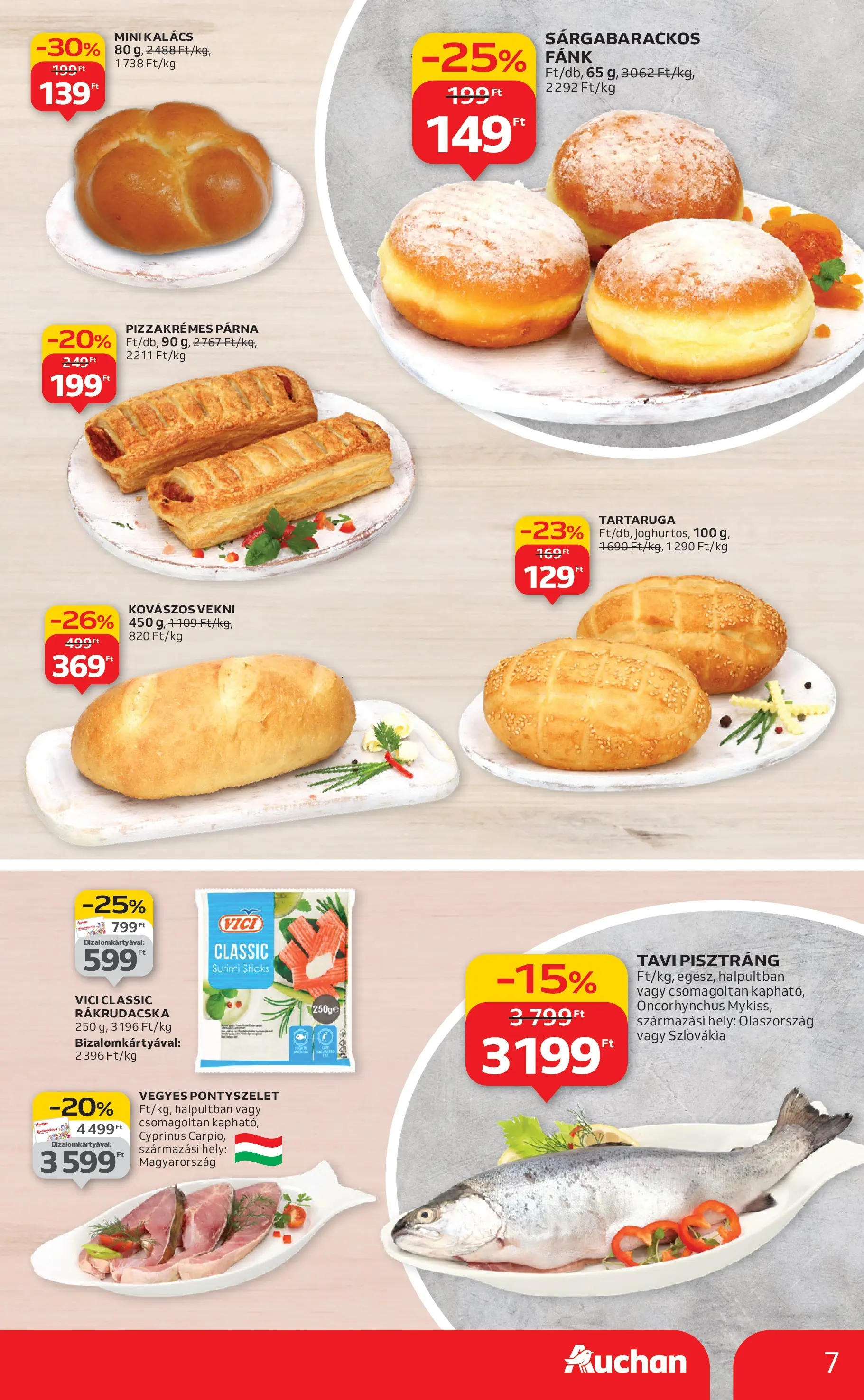 Auchan Akciós újság Szolnok - 2026.01.08. -tól/töl > akció, lapozható szórólap 🛍️ | Oldal: 7 | Termékek: Fánk, Pisztráng, Kalács, Párna