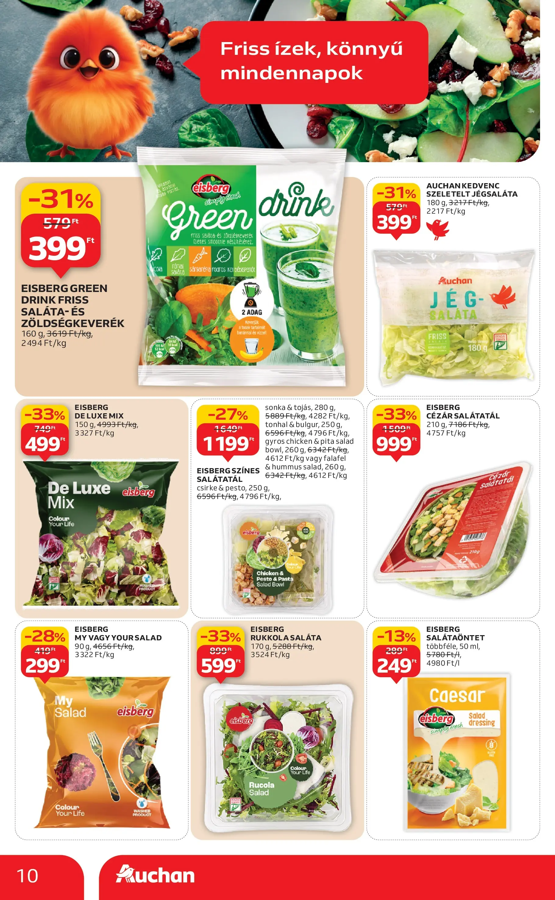 Auchan Akciós újság Szolnok - 2026.01.08. -tól/töl > akció, lapozható szórólap 🛍️ | Oldal: 10 | Termékek: Jégsaláta, Tonhal, Cola, Smoothie