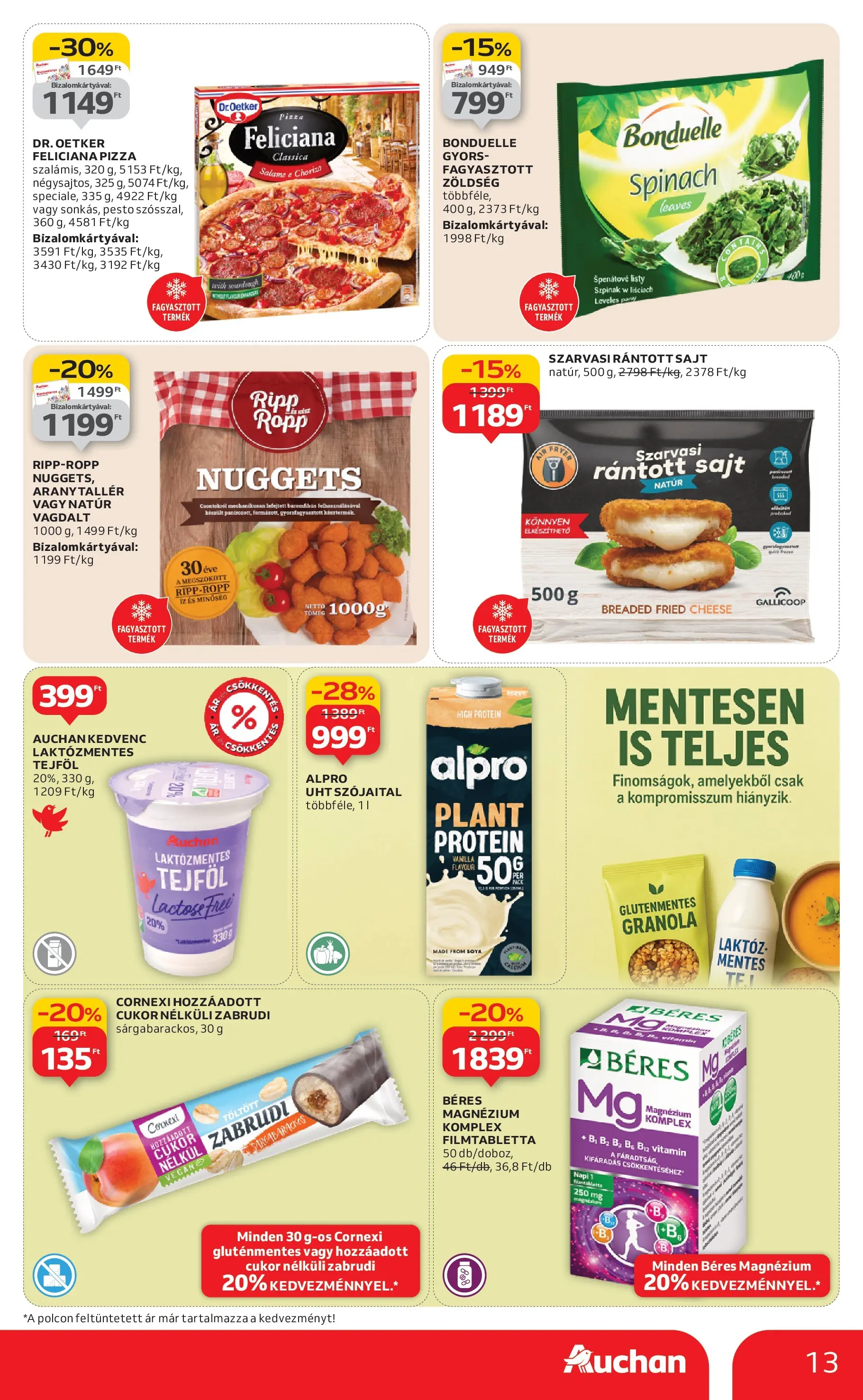 Auchan Akciós újság Szolnok - 2026.01.08. -tól/töl > akció, lapozható szórólap 🛍️ | Oldal: 13 | Termékek: Nuggets, Protein, Granola, Pizza