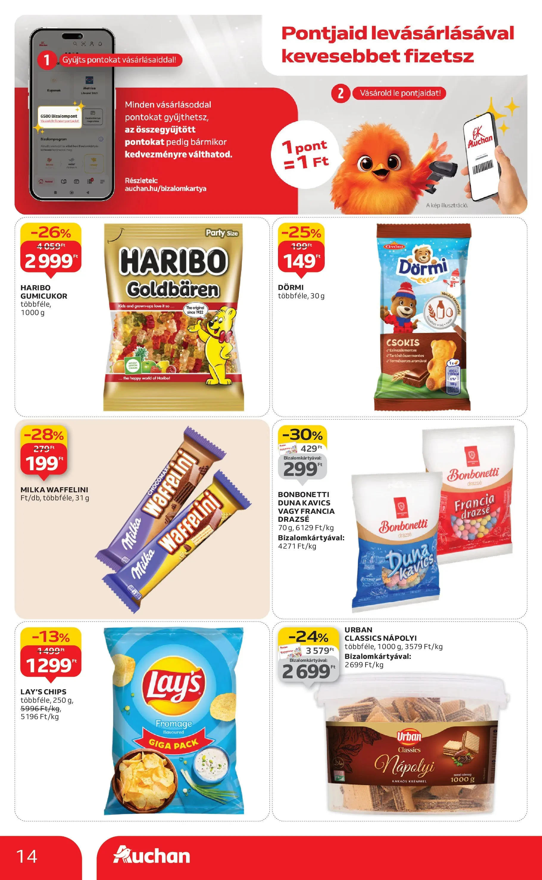 Auchan Akciós újság Szolnok - 2026.01.08. -tól/töl > akció, lapozható szórólap 🛍️ | Oldal: 14 | Termékek: Waffelini, Gumicukor, Kavics, Drazsé