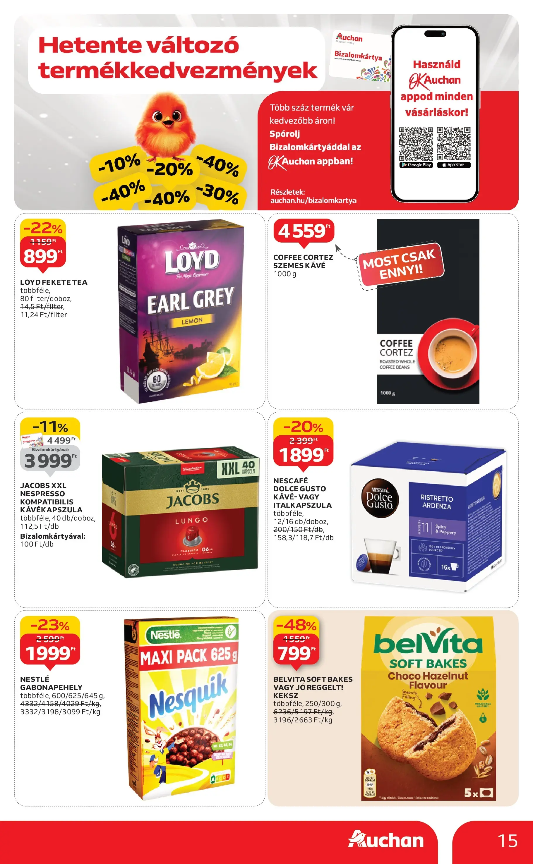 Auchan Akciós újság Szolnok - 2026.01.08. -tól/töl > akció, lapozható szórólap 🛍️ | Oldal: 15 | Termékek: Dolce Gusto, Nescafé, Gabonapehely, Keksz