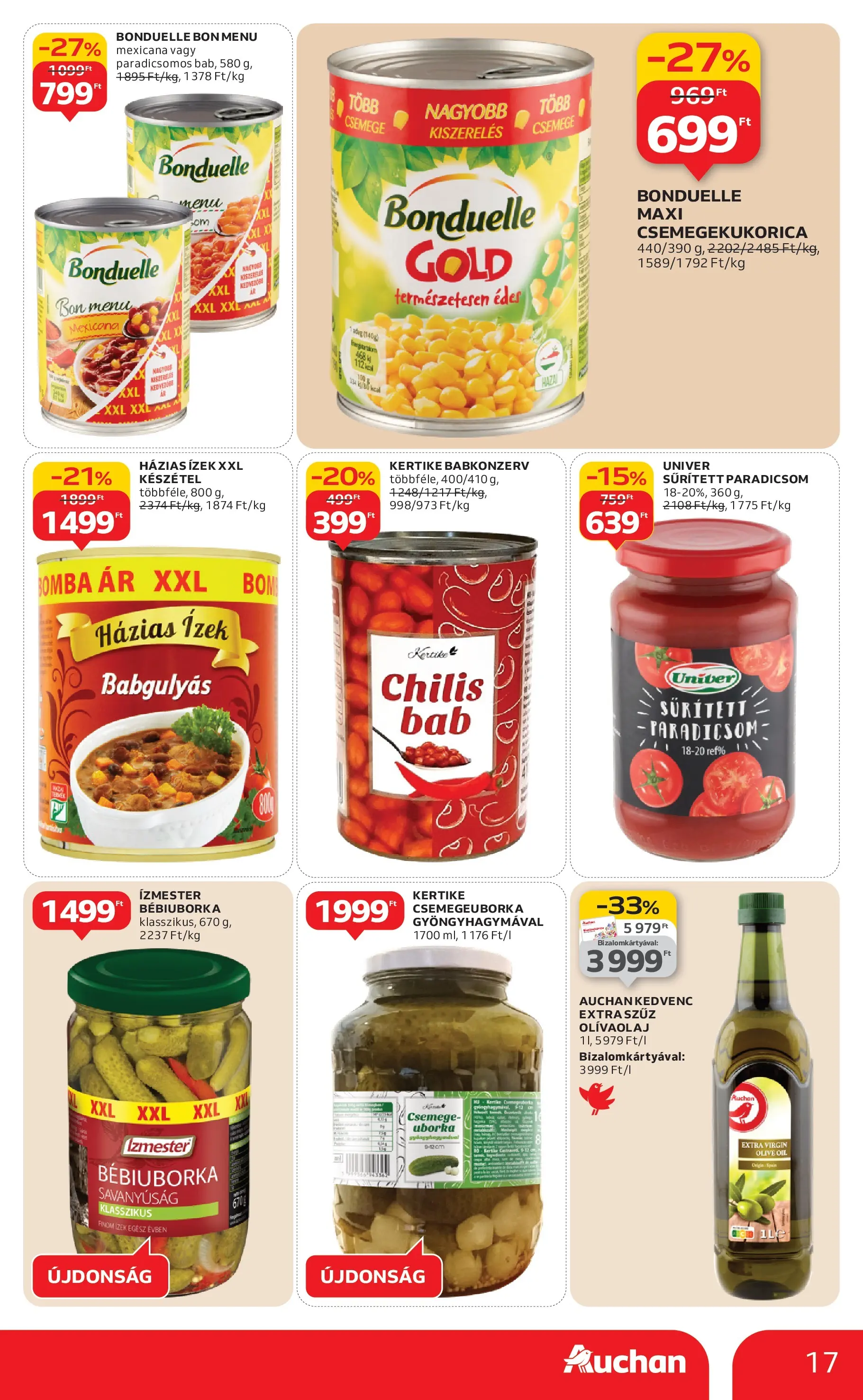 Auchan Akciós újság Szolnok - 2026.01.08. -tól/töl > akció, lapozható szórólap 🛍️ | Oldal: 17 | Termékek: Sűrített paradicsom, Csemege uborka, Olívaolaj, Készétel