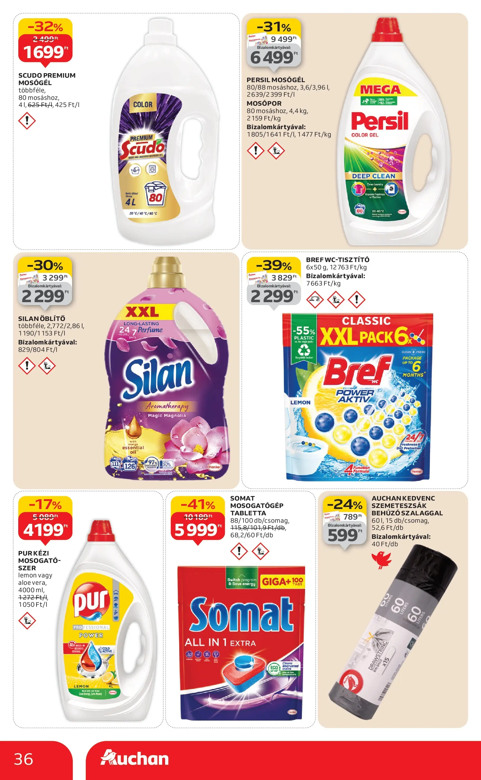 Auchan Akciós újság Szolnok - 2026.01.08. -tól/töl > akció, lapozható szórólap 🛍️ | Oldal: 36 | Termékek: Persil, Mosogatógép, Szemeteszsák, Öblítő
