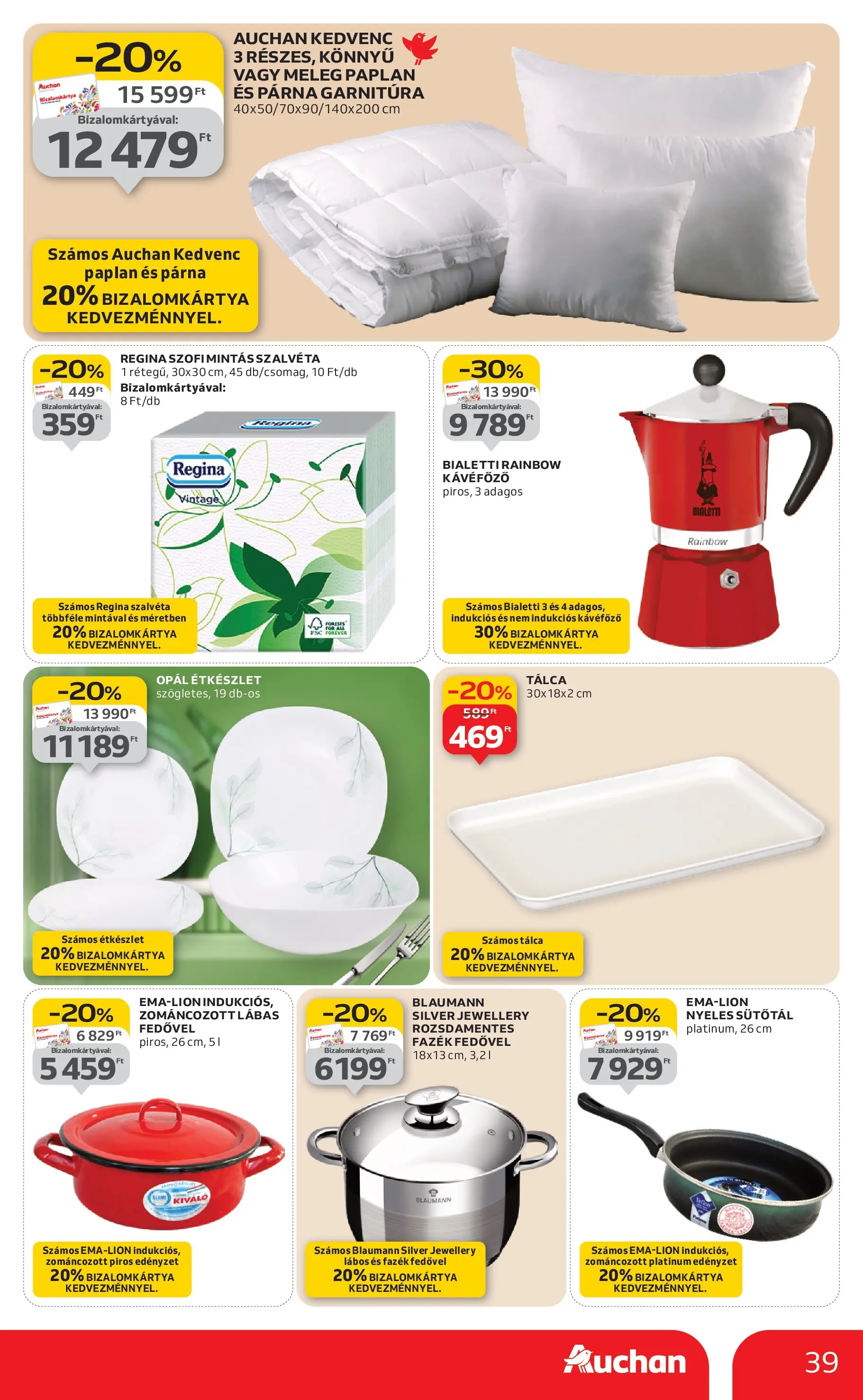 Auchan Akciós újság Szolnok - 2026.01.08. -tól/töl > akció, lapozható szórólap 🛍️ | Oldal: 39 | Termékek: Kávéfőző, Paplan, Párna, Étkészlet