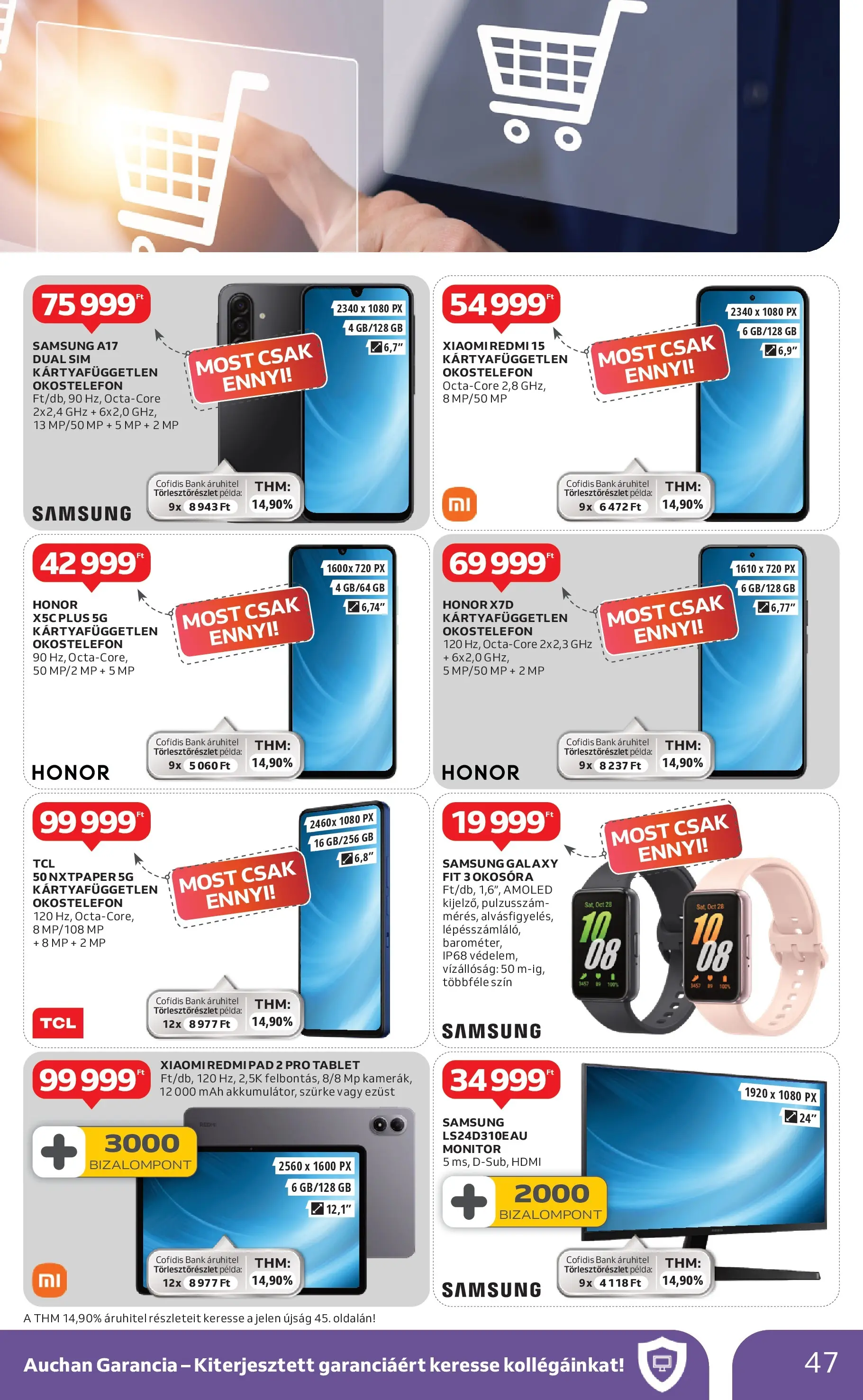 Auchan Akciós újság Szolnok - 2026.01.08. -tól/töl > akció, lapozható szórólap 🛍️ | Oldal: 47 | Termékek: Okostelefon, Monitor, Okosóra, Samsung