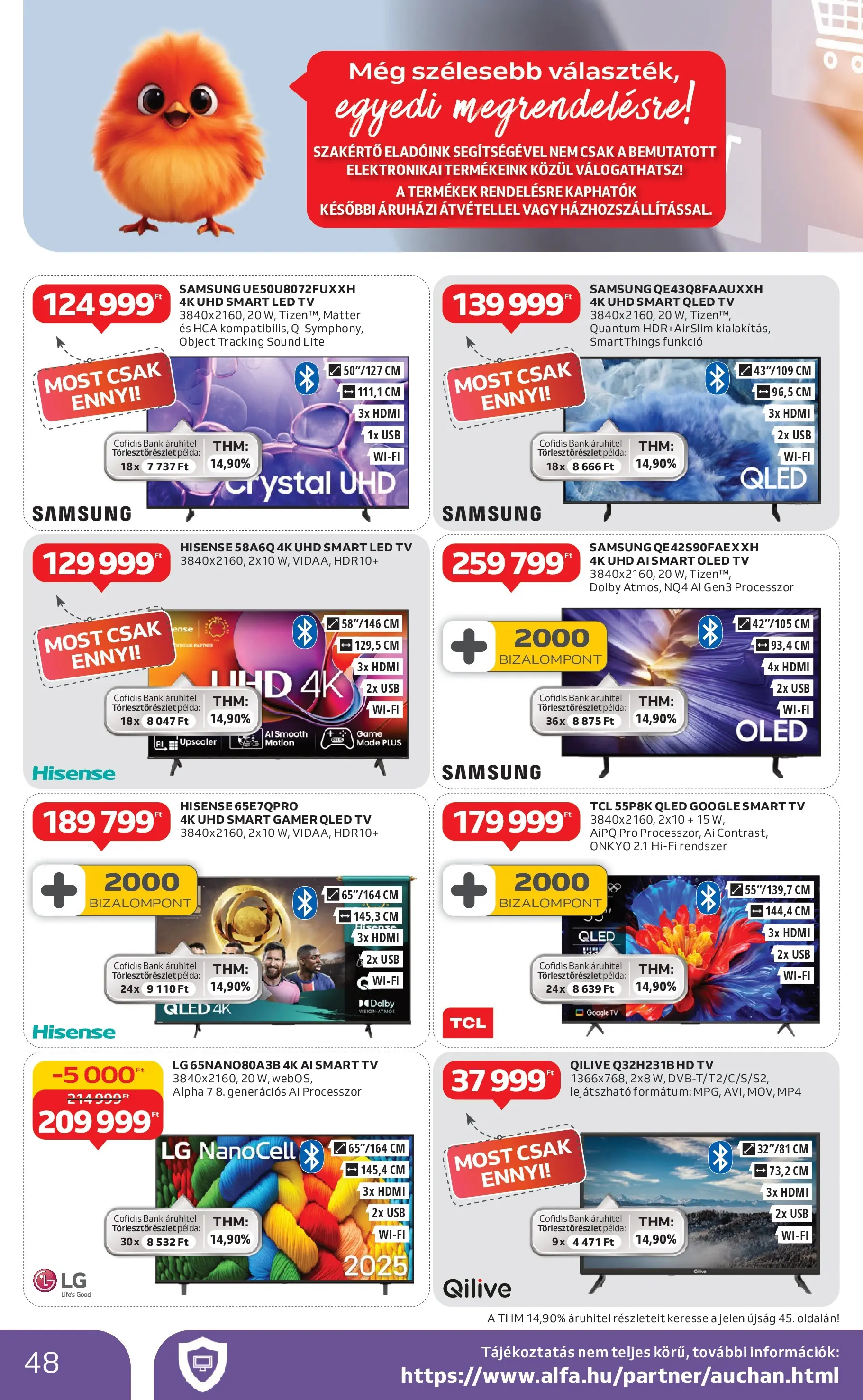 Auchan Akciós újság Szolnok - 2026.01.08. -tól/töl > akció, lapozható szórólap 🛍️ | Oldal: 48 | Termékek: MP4, TV, Smart tv, Samsung