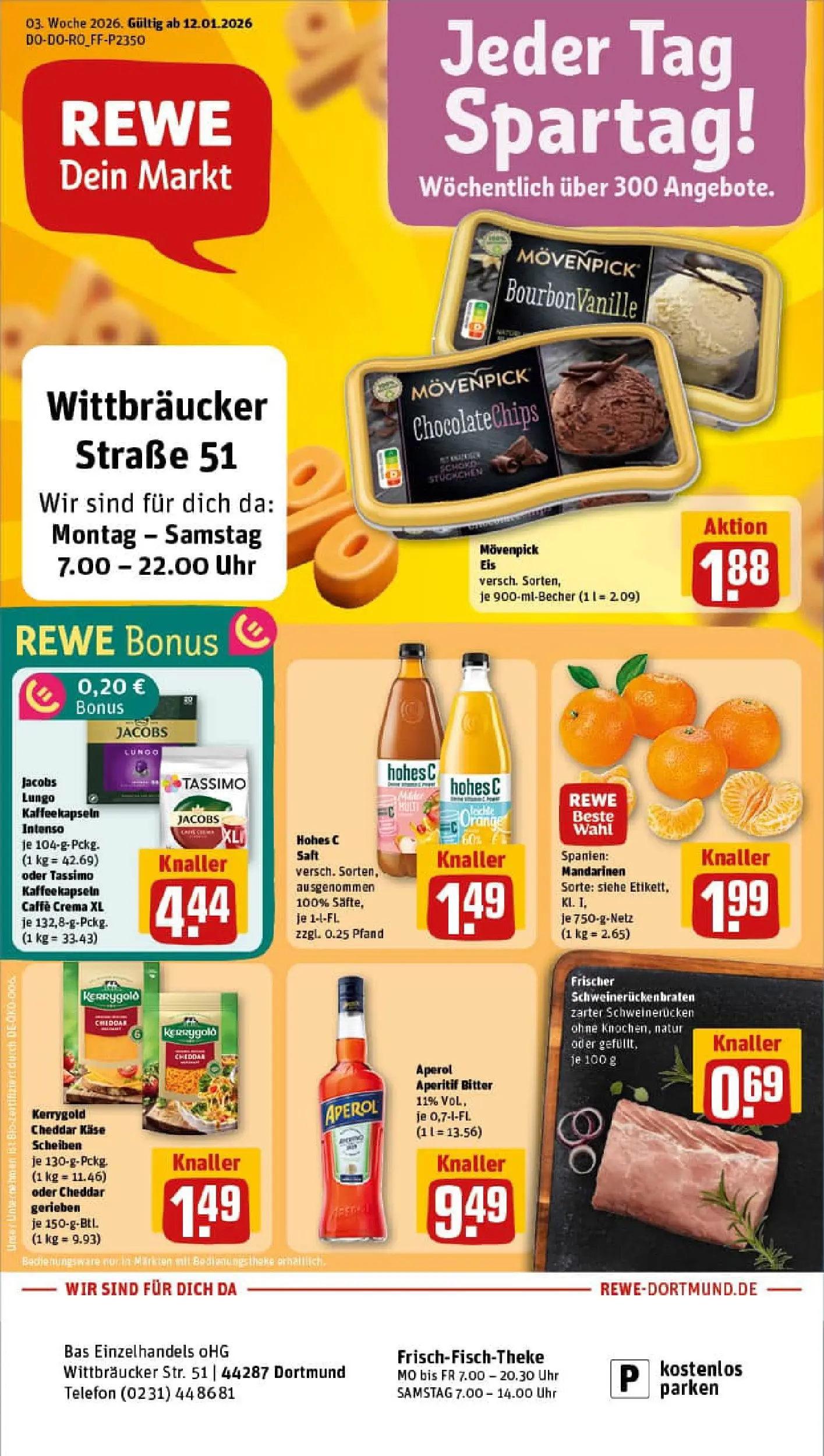 REWE Prospekt ab 11.01.2026 zum Blättern » Angebote | Seite: 1 | Produkte: Käse, Hohes c, Tassimo, Eis