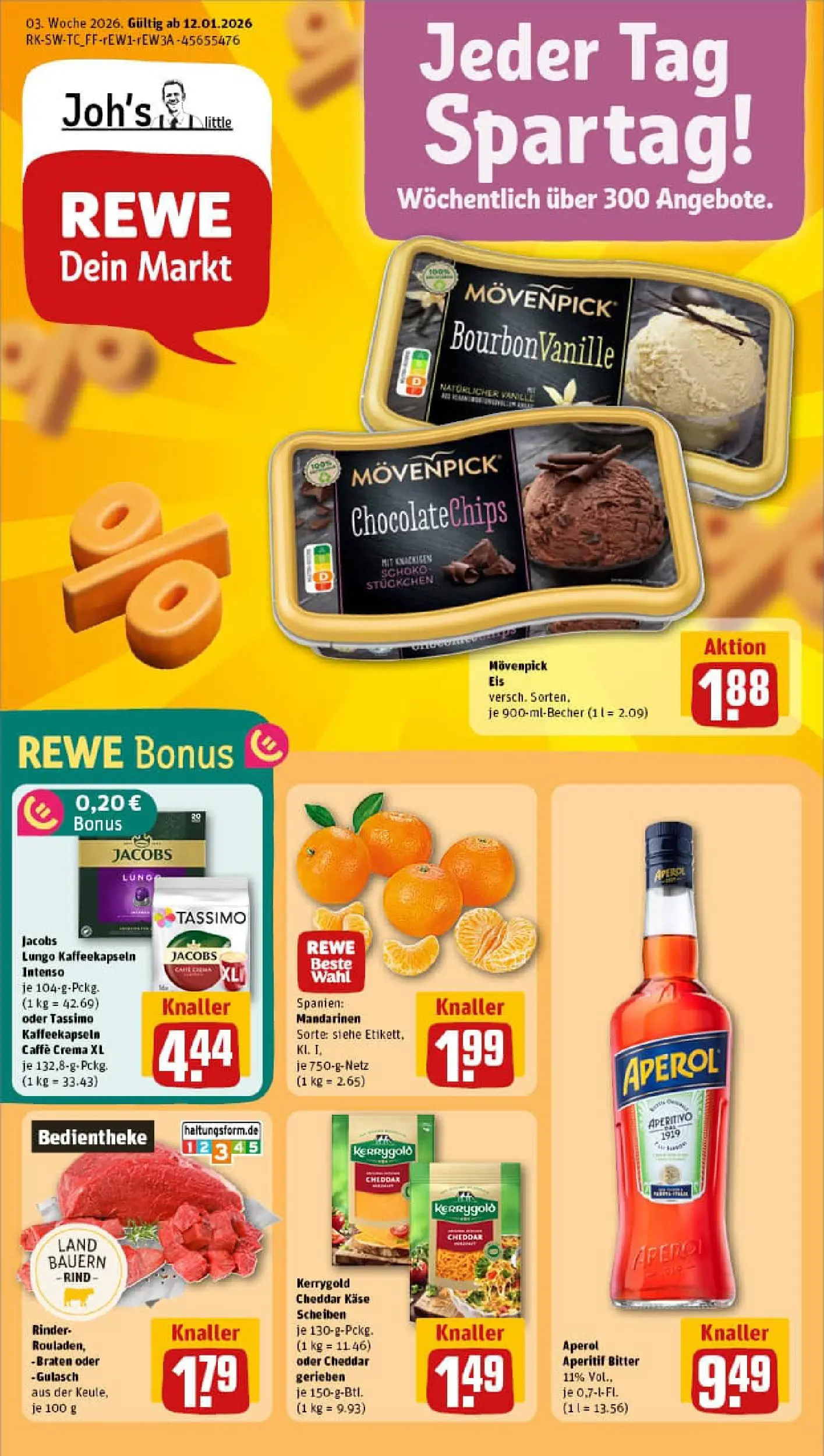 REWE Prospekt ab 11.01.2026 zum Blättern » Angebote | Seite: 1 | Produkte: Käse, Movenpick eis, Tassimo, Eis