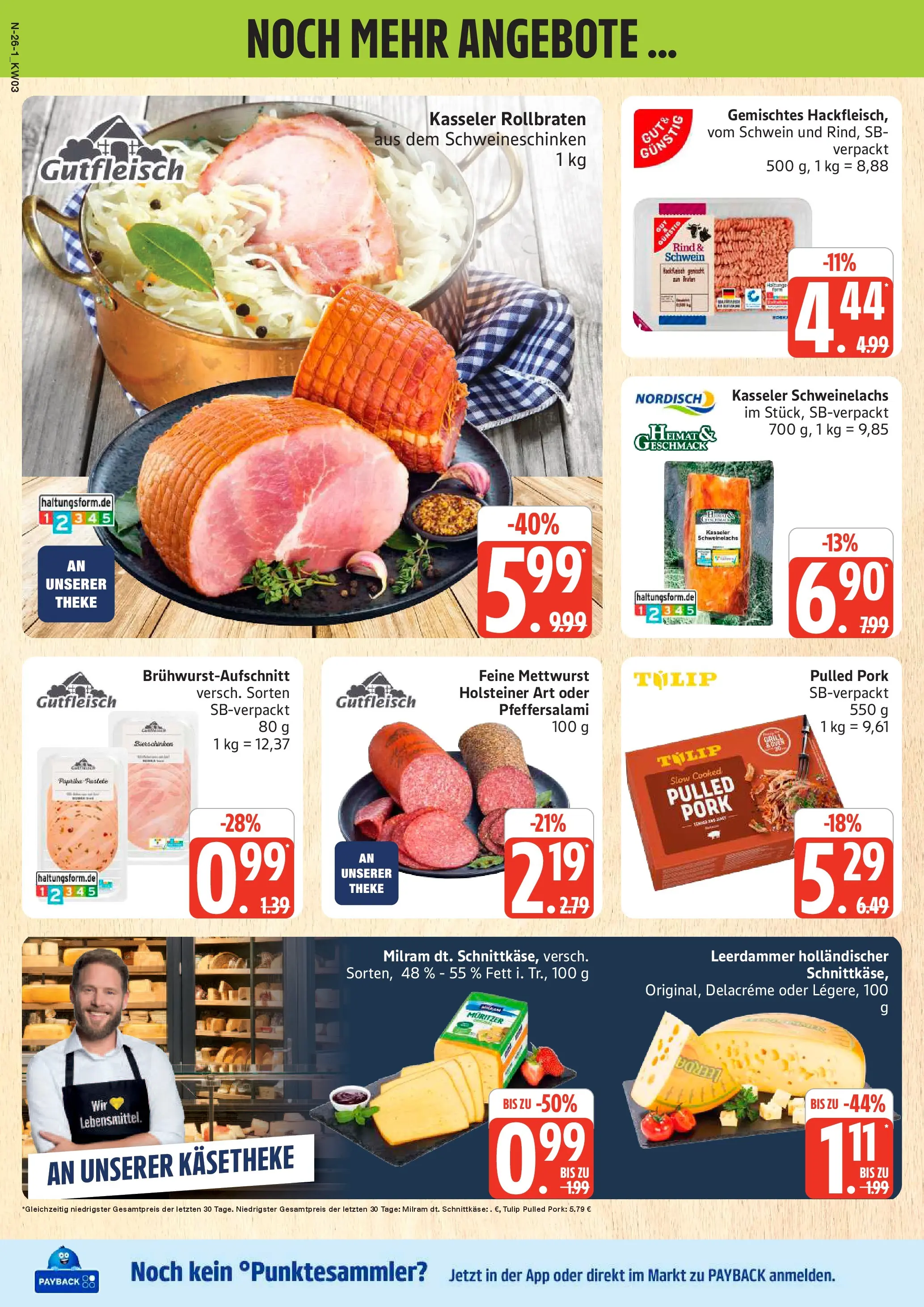 Edeka prospekt Rostock	 (ab 11.01.2026) » Angebote Online | Seite: 26 | Produkte: Theke, Leerdammer, Milram, Hackfleisch
