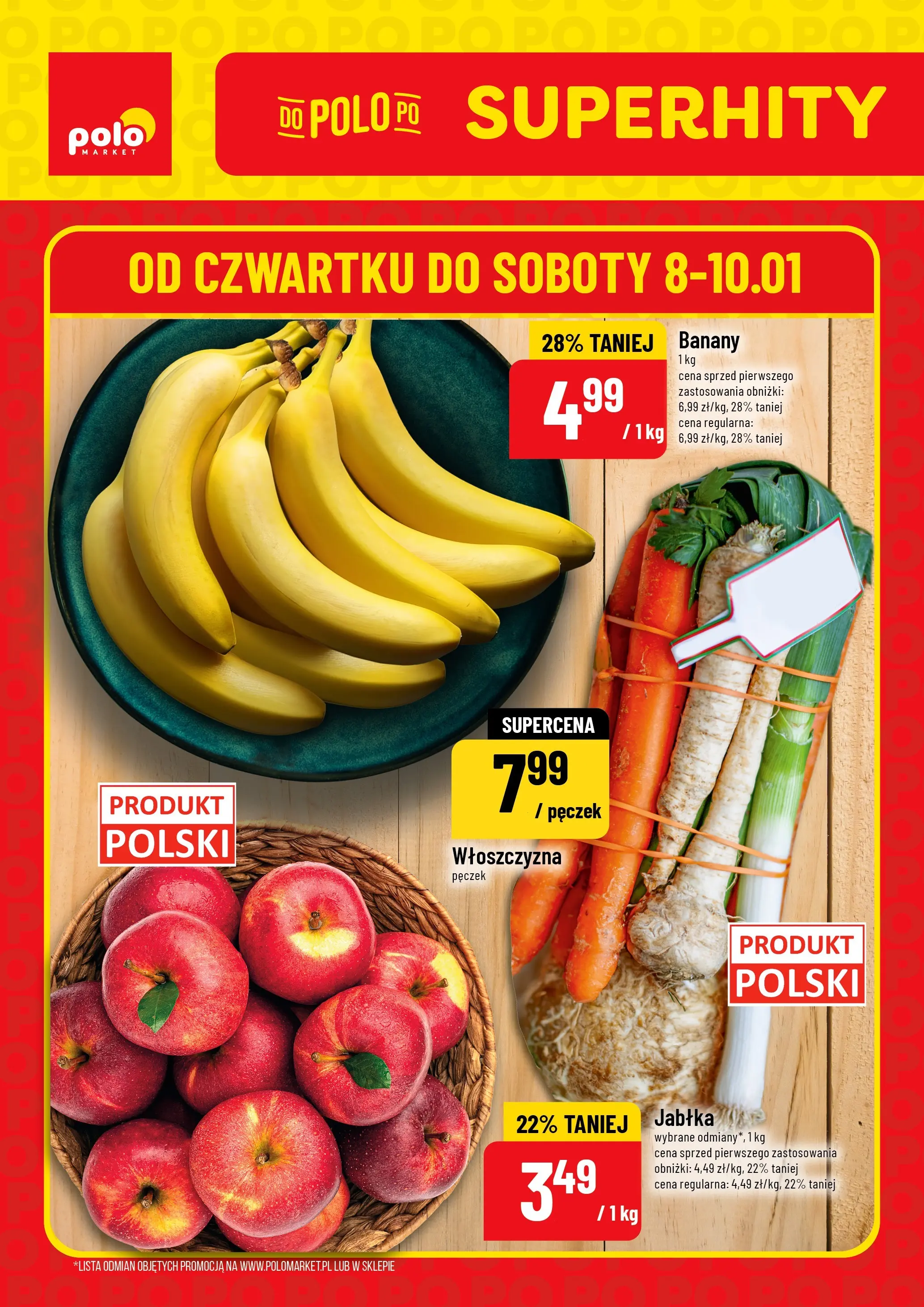 Nowa POLOmarket gazetka od jutra 08.01.2026 (PDF) | Strona: 1 | Produkty: Jabłka, Banany