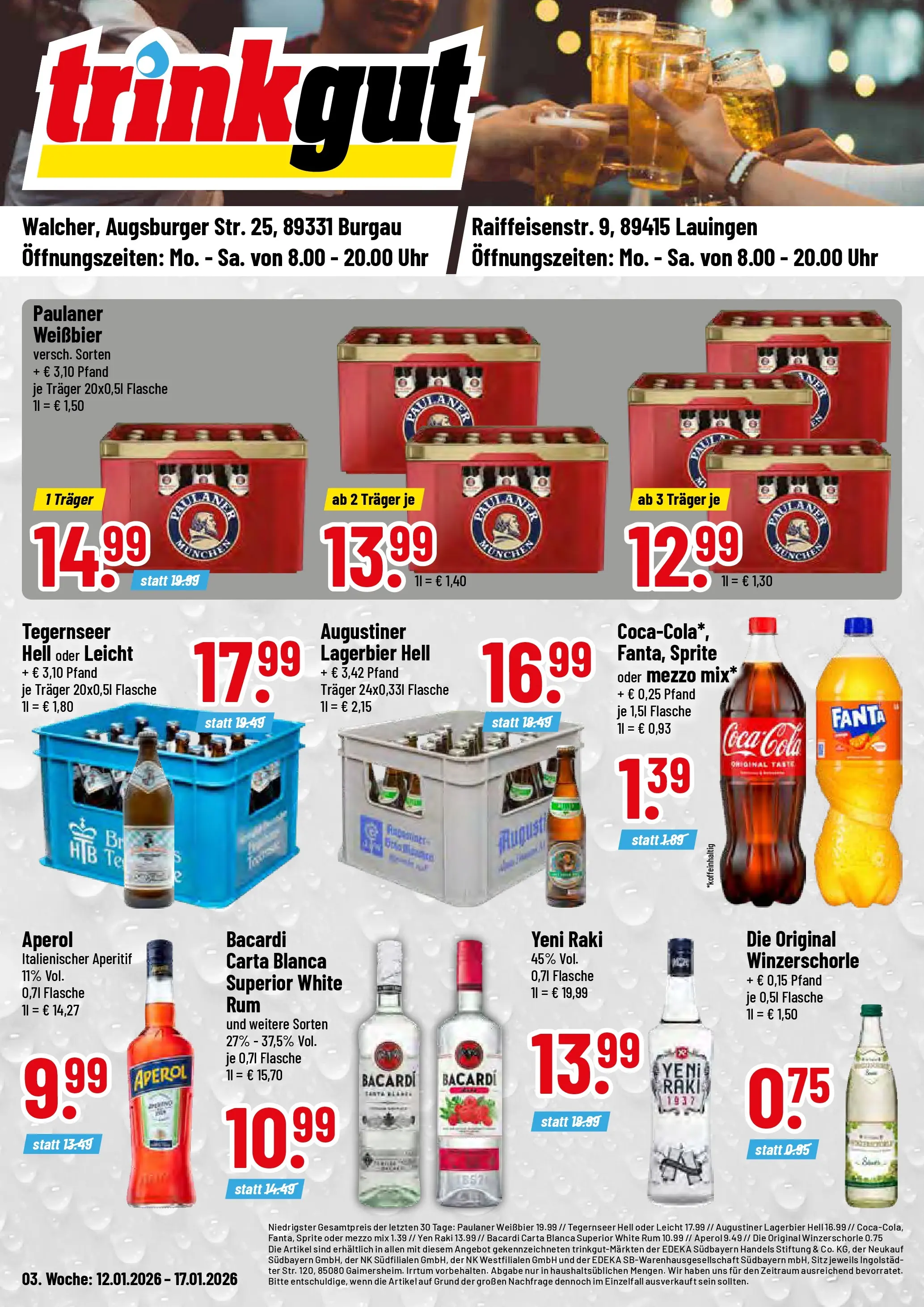 Trinkgut - trinkgut: Wochenangebote (ab 11.01.2026) » Angebote online | Seite: 1 | Produkte: Fanta, Sprite, Cola, Paulaner