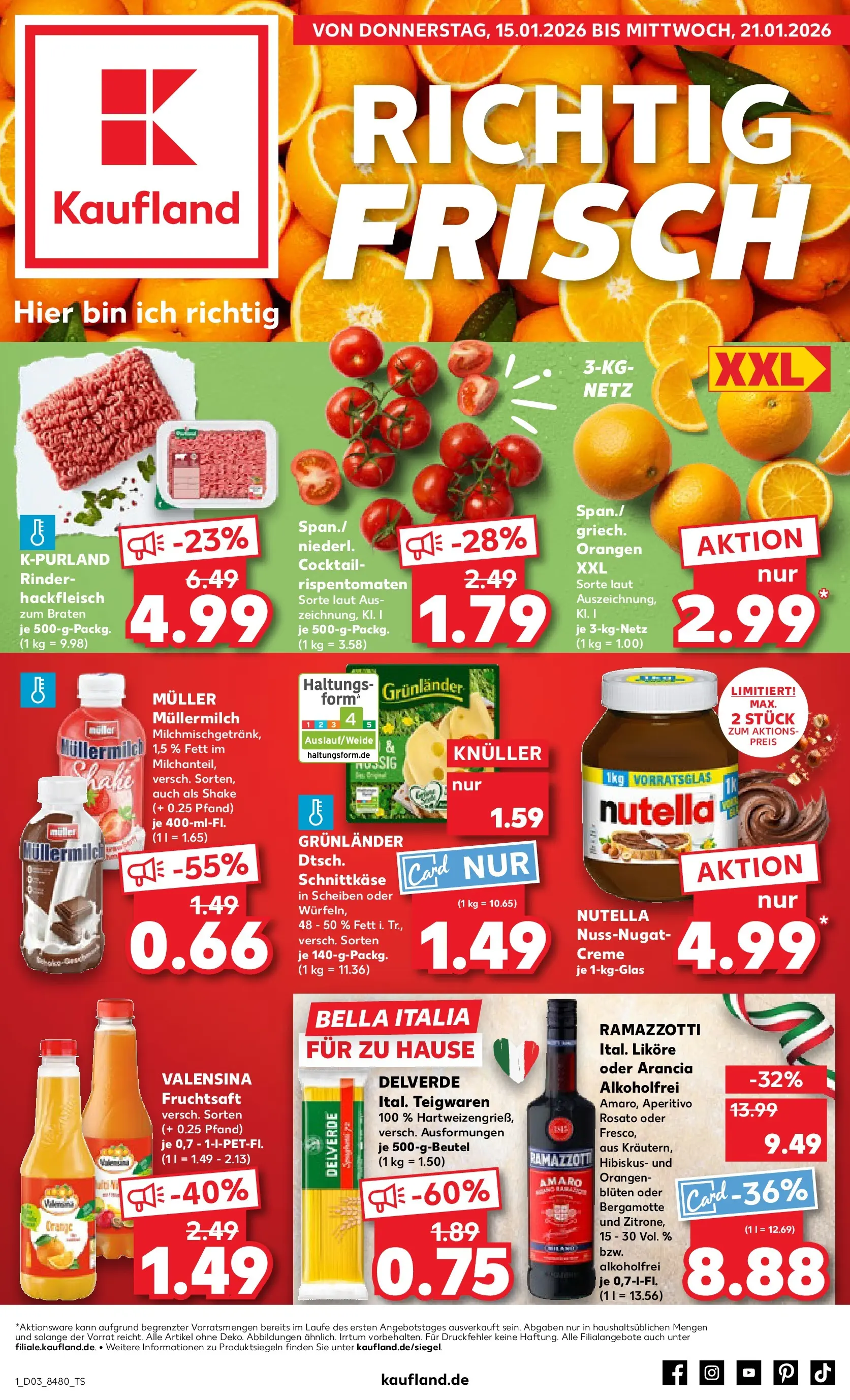 Prospekt Kaufland ab 15.01.2026 » Angebote Online zum Blättern | Seite: 1 | Produkte: Creme, Nutella, Valensina, Muller mullermilch
