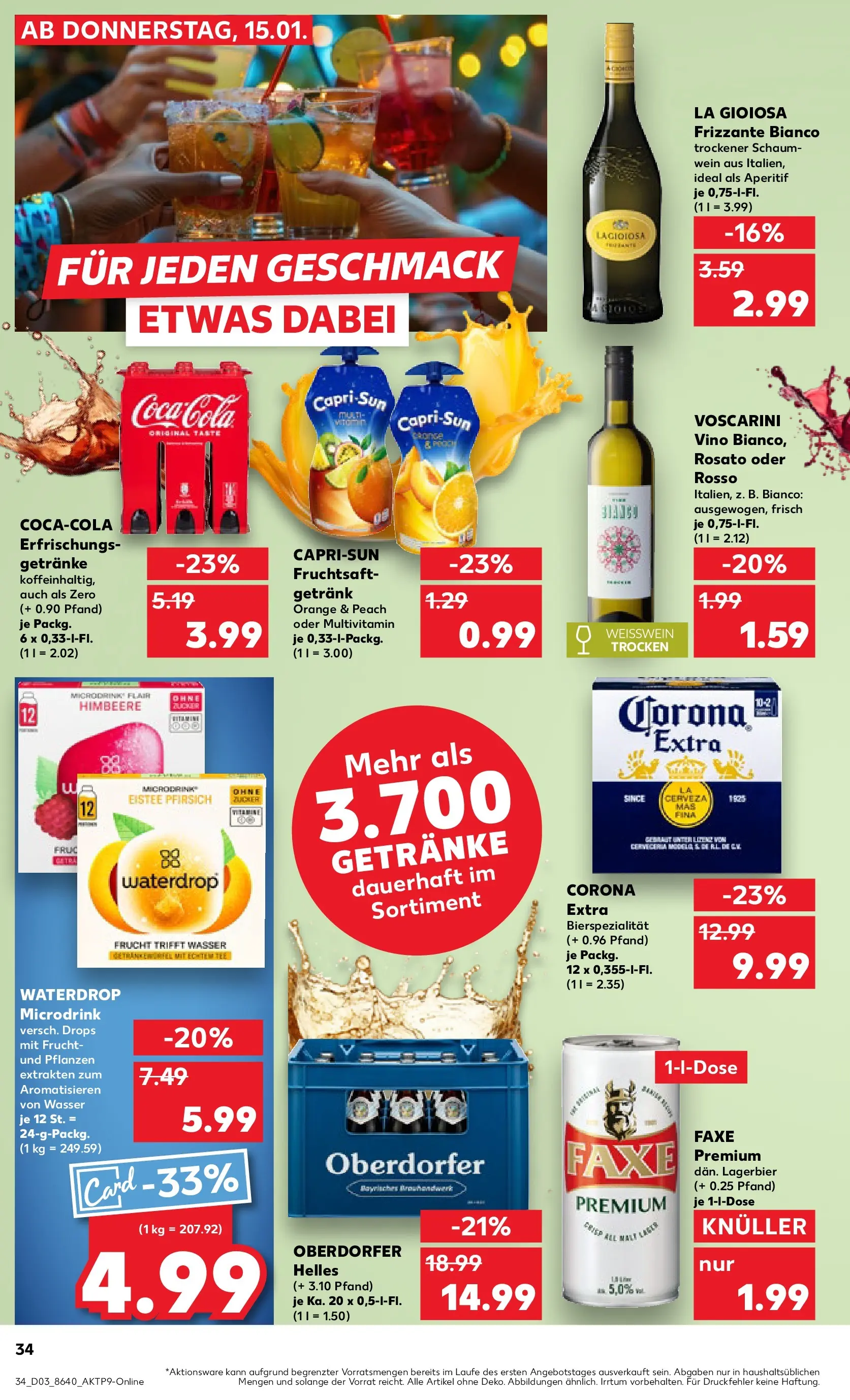 Prospekt Kaufland ab 14.01.2026 » Angebote Online zum Blättern | Seite: 34 | Produkte: Coca cola, Wasser, Pfirsich, Wein
