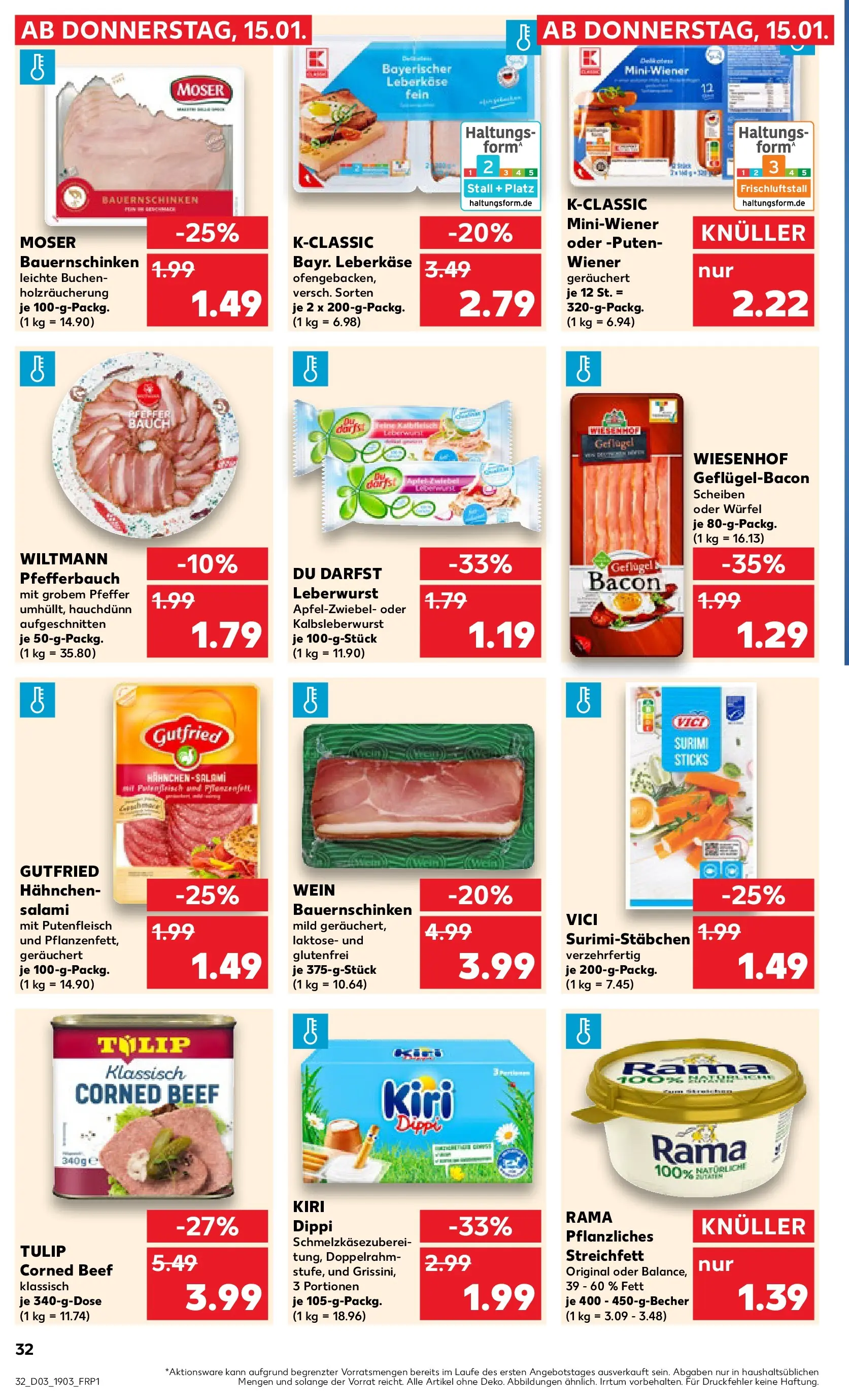 Prospekt Kaufland ab 15.01.2026 » Angebote Online zum Blättern | Seite: 32 | Produkte: Hahnchen, Salami, Wein, Leberkase