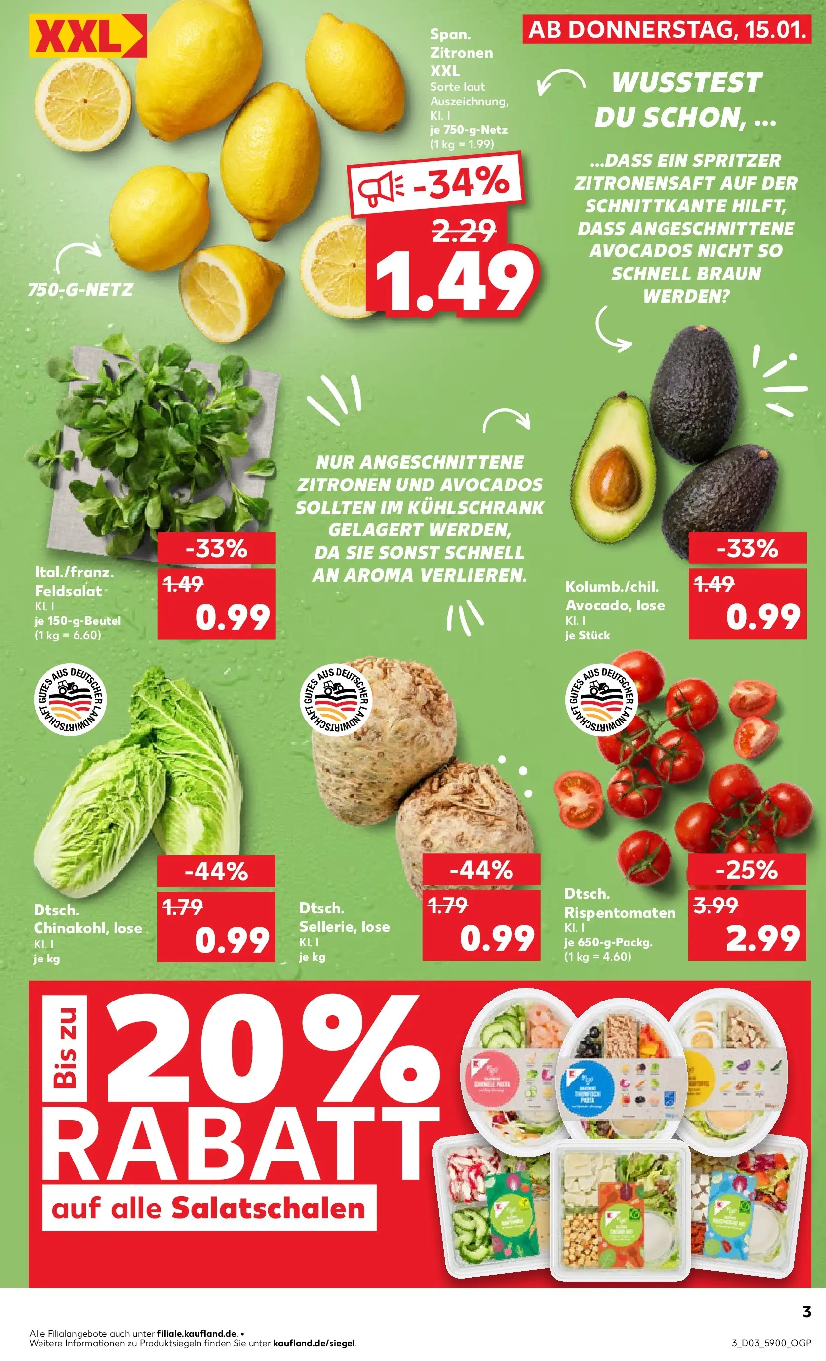 Prospekt Kaufland ab 15.01.2026 » Angebote Online zum Blättern | Seite: 3 | Produkte: Kühlschrank, Avocado, Zitronen