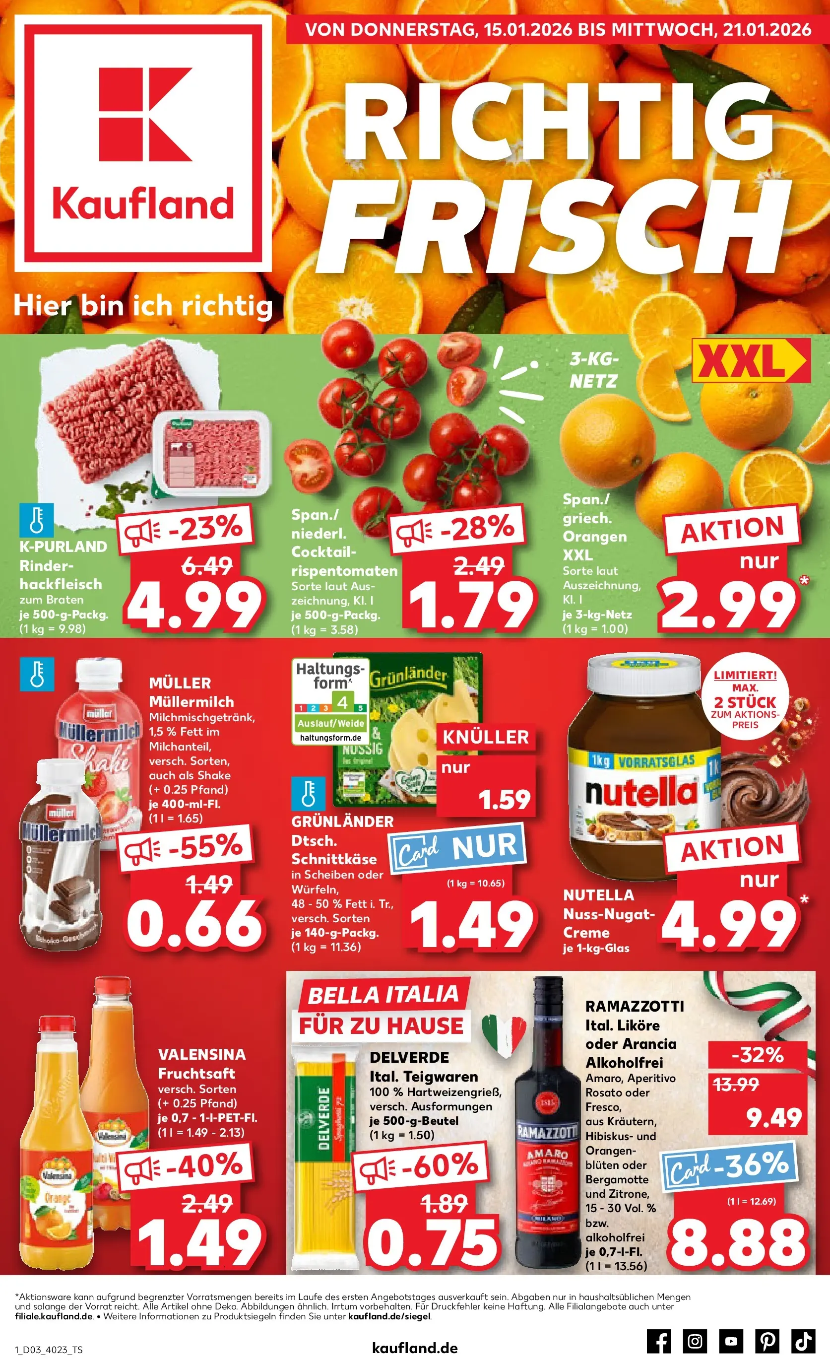 Prospekt Kaufland ab 15.01.2026 » Angebote Online zum Blättern | Seite: 1 | Produkte: Creme, Valensina, Grunlander, Pasta