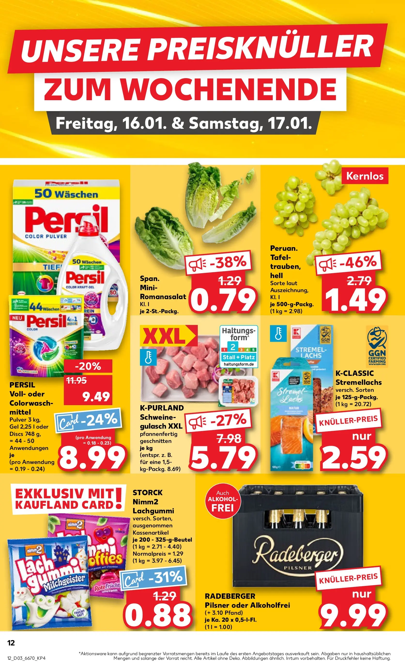 Prospekt Kaufland ab 15.01.2026 » Angebote Online zum Blättern | Seite: 12 | Produkte: Schweinegulasch, Lachs, Radeberger pilsner, Persil