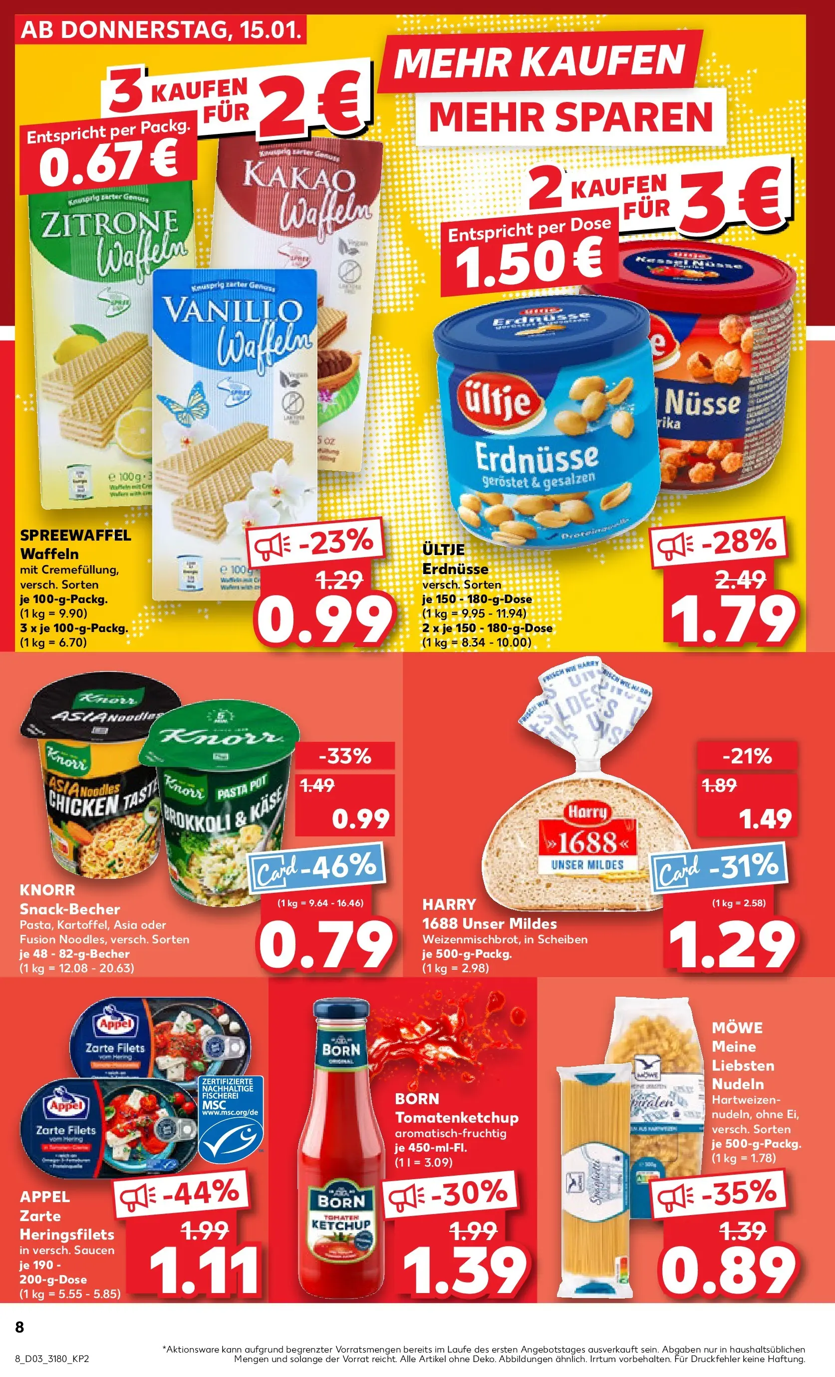 Prospekt Kaufland ab 15.01.2026 » Angebote Online zum Blättern | Seite: 8 | Produkte: Ultje erdnusse, Käse, Nudeln, Ketchup