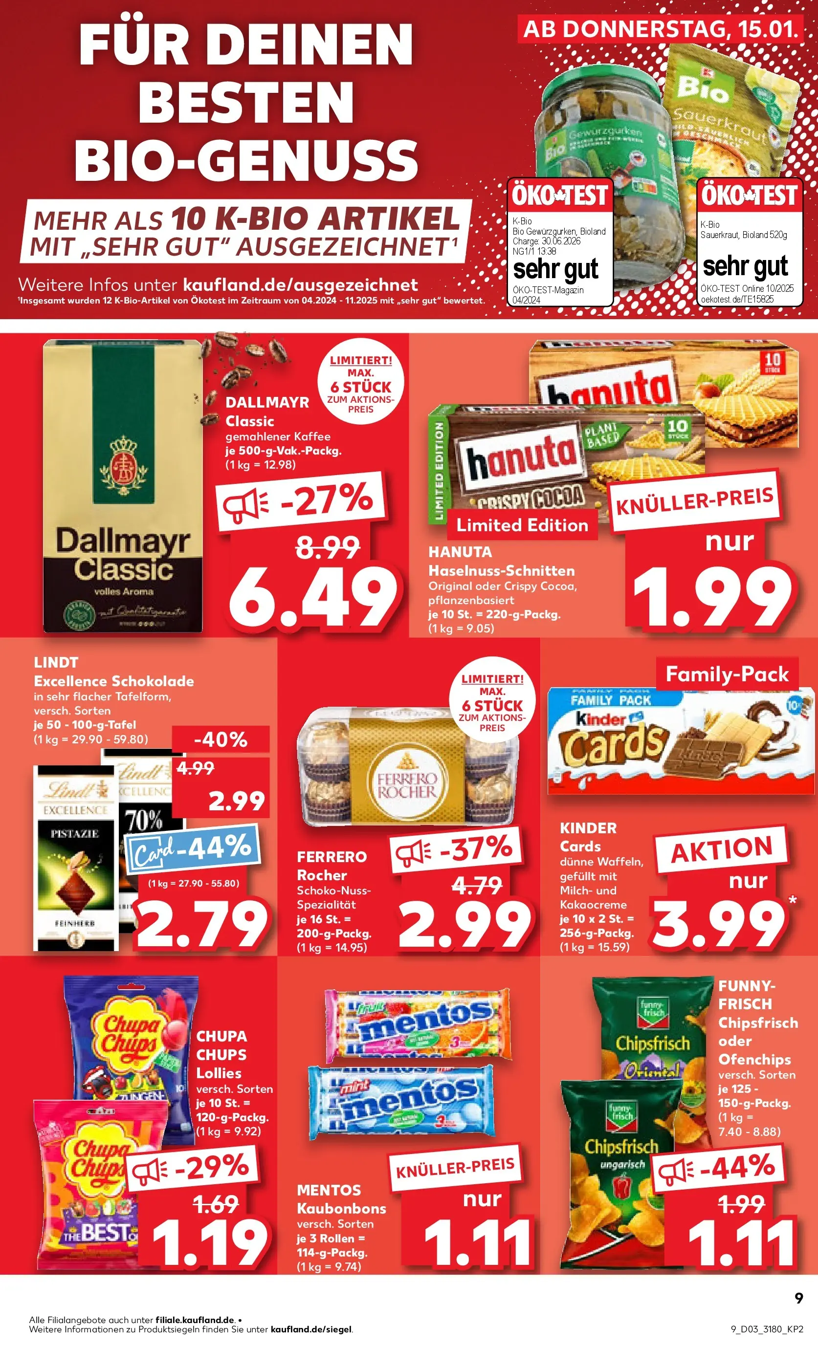 Prospekt Kaufland ab 15.01.2026 » Angebote Online zum Blättern | Seite: 9 | Produkte: Ferrero rocher, Kaffee, Schokolade, Funny frisch