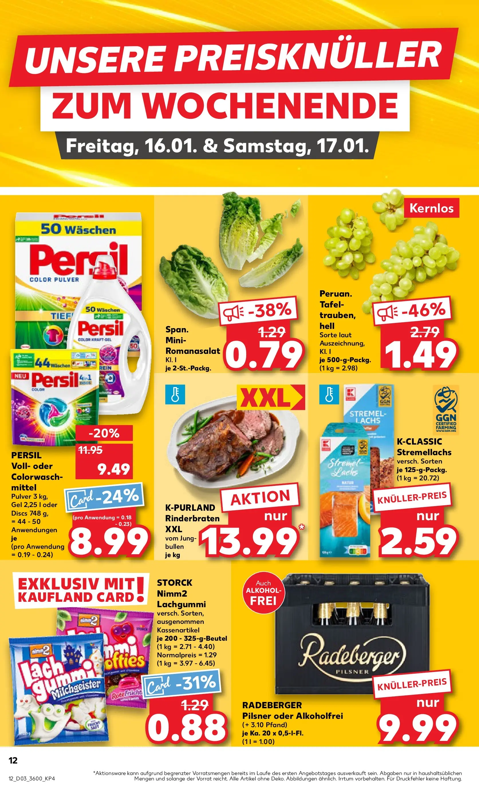 Prospekt Kaufland ab 15.01.2026 » Angebote Online zum Blättern | Seite: 12 | Produkte: Rinderbraten, Lachs, Radeberger pilsner, Persil