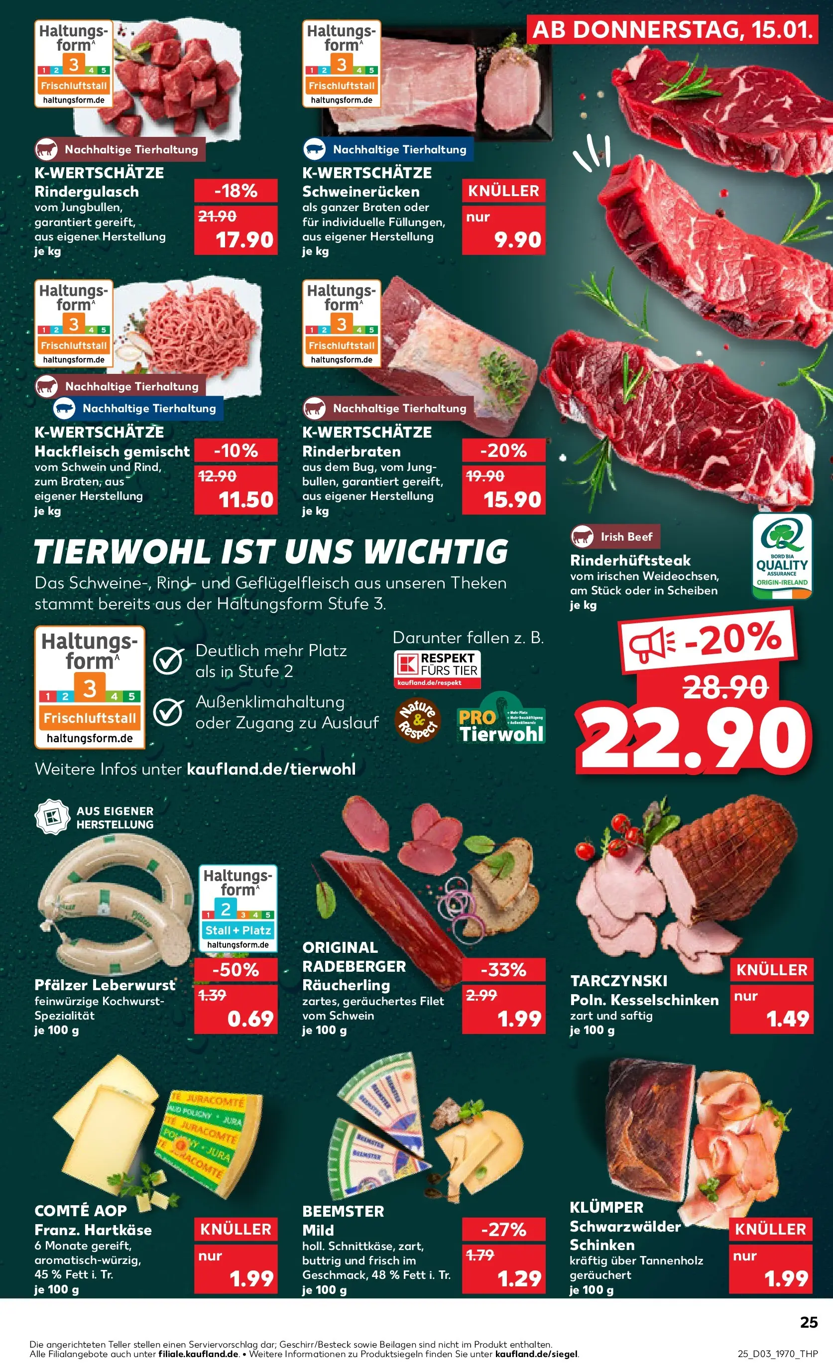 Prospekt Kaufland ab 15.01.2026 » Angebote Online zum Blättern | Seite: 25 | Produkte: Rinderbraten, Rindergulasch, Schinken, Hackfleisch