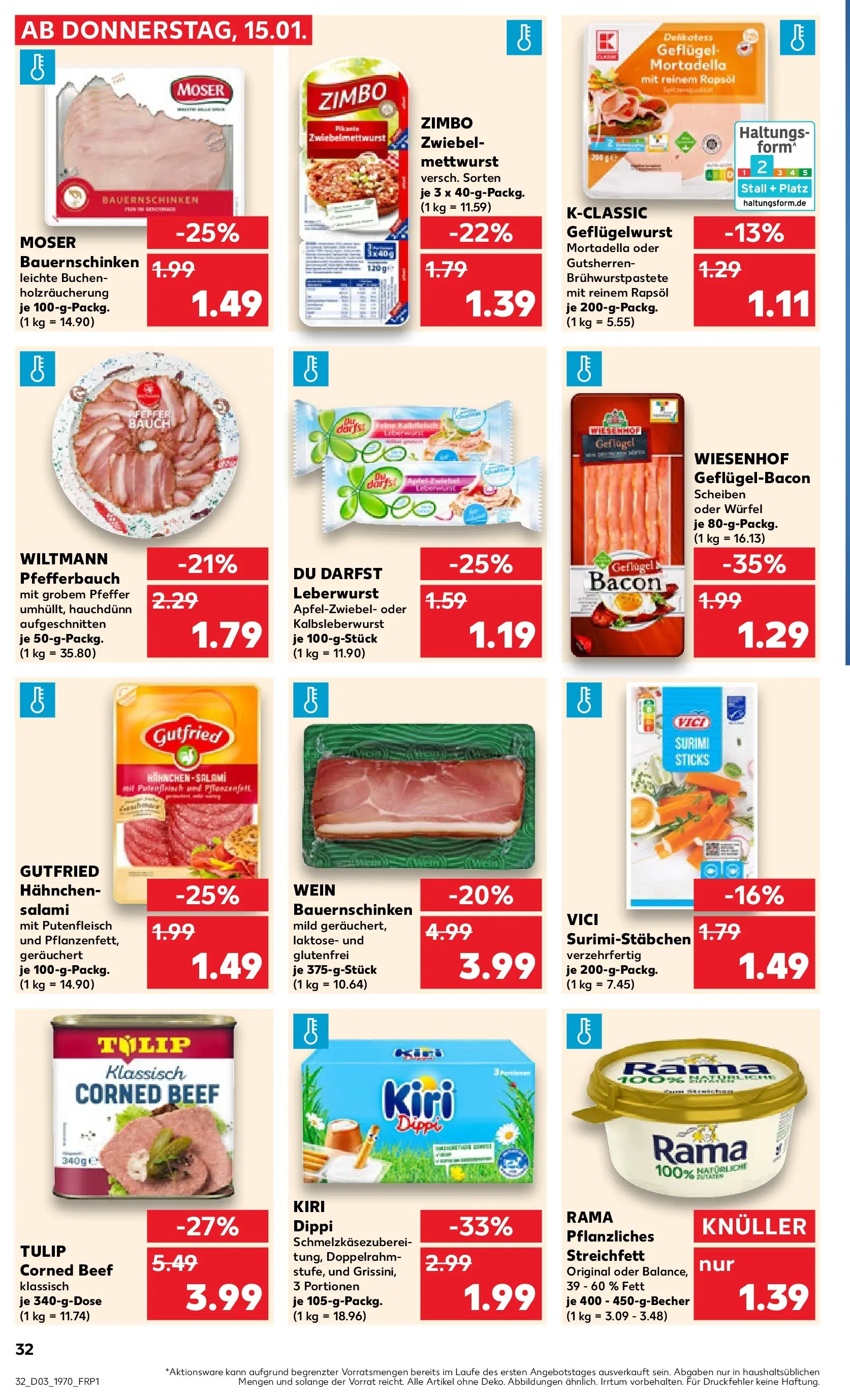 Prospekt Kaufland ab 15.01.2026 » Angebote Online zum Blättern | Seite: 32 | Produkte: Hahnchen, Rama, Salami, Wein
