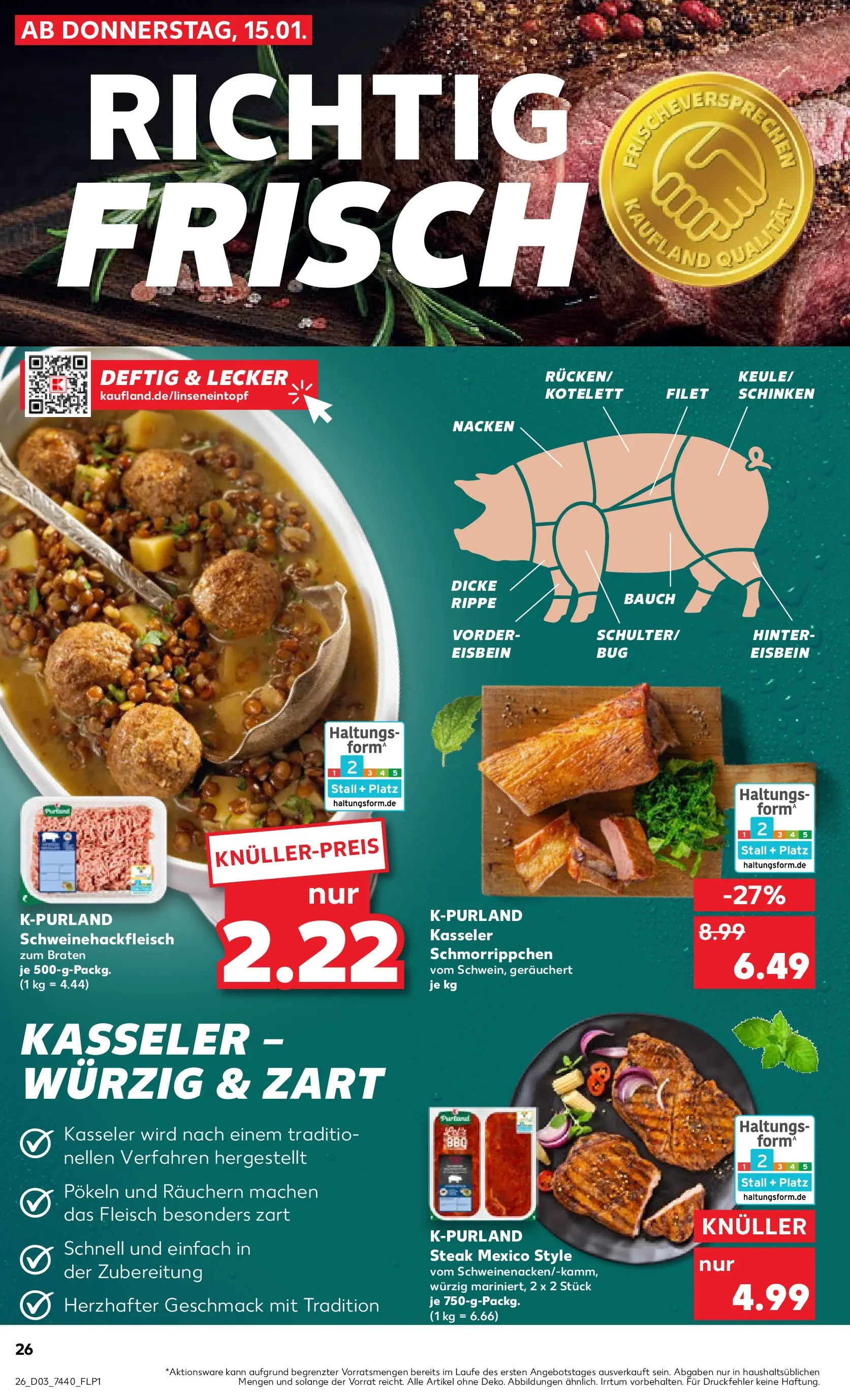 Prospekt Kaufland ab 15.01.2026 » Angebote Online zum Blättern | Seite: 26 | Produkte: Schinken, Steak, Fleisch