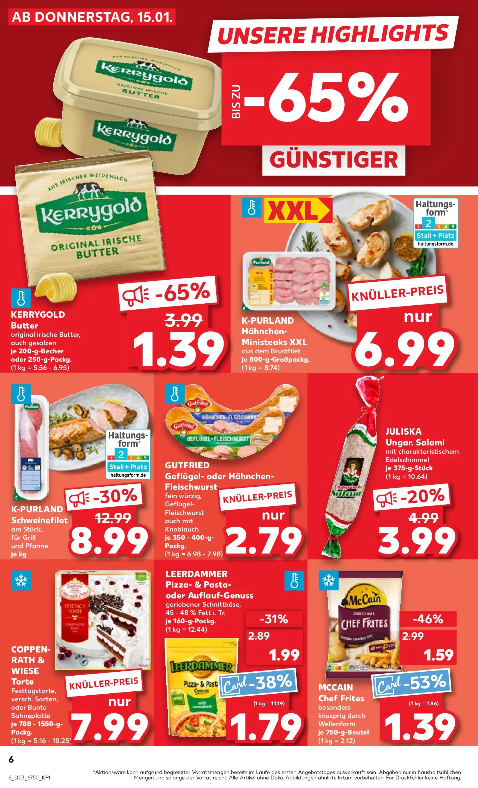 Prospekt Kaufland ab 15.01.2026 » Angebote Online zum Blättern | Seite: 6 | Produkte: Leerdammer, Knoblauch, Pizza, Kerrygold butter
