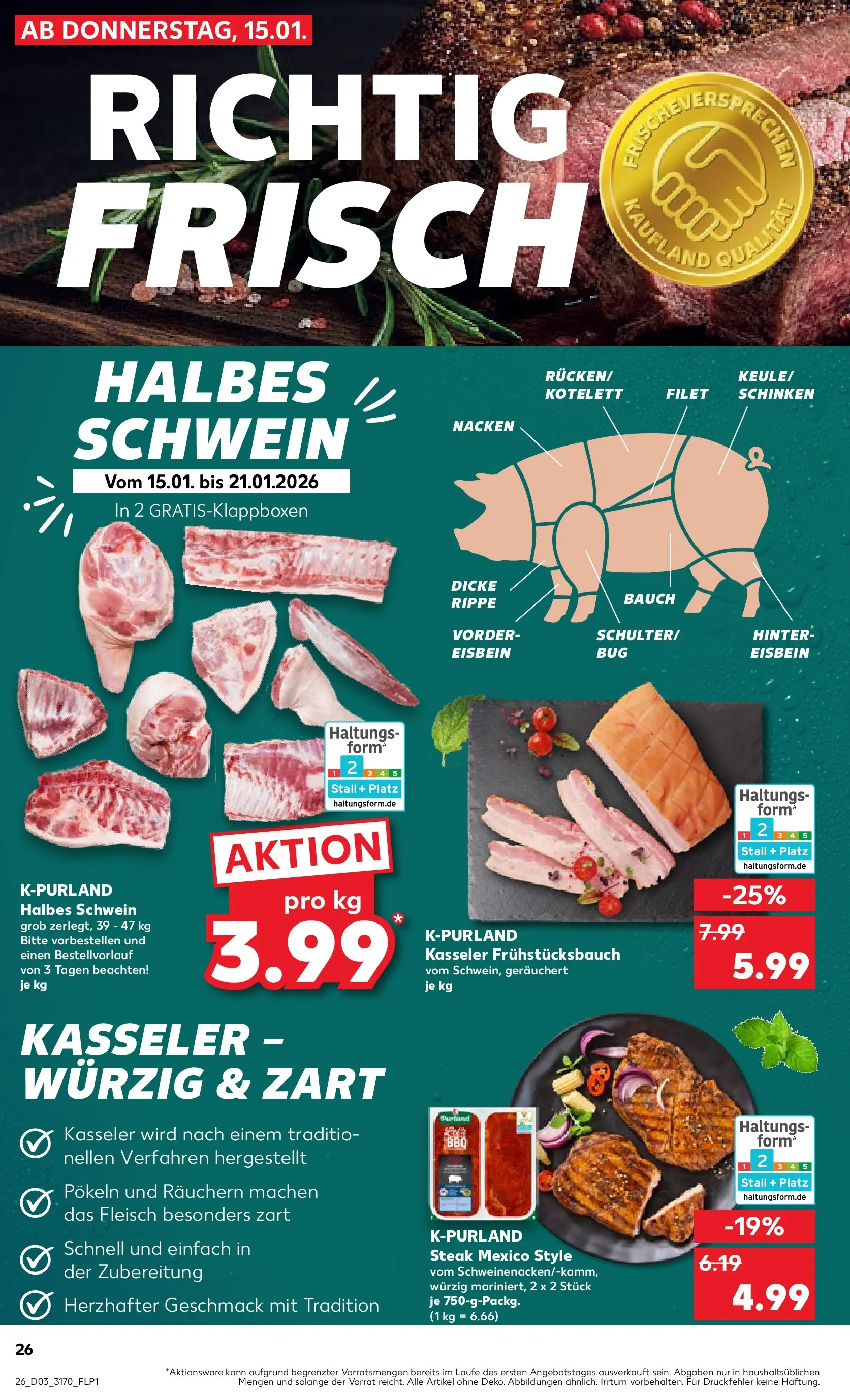 Prospekt Kaufland ab 15.01.2026 » Angebote Online zum Blättern | Seite: 26 | Produkte: Schinken, Steak, Fleisch