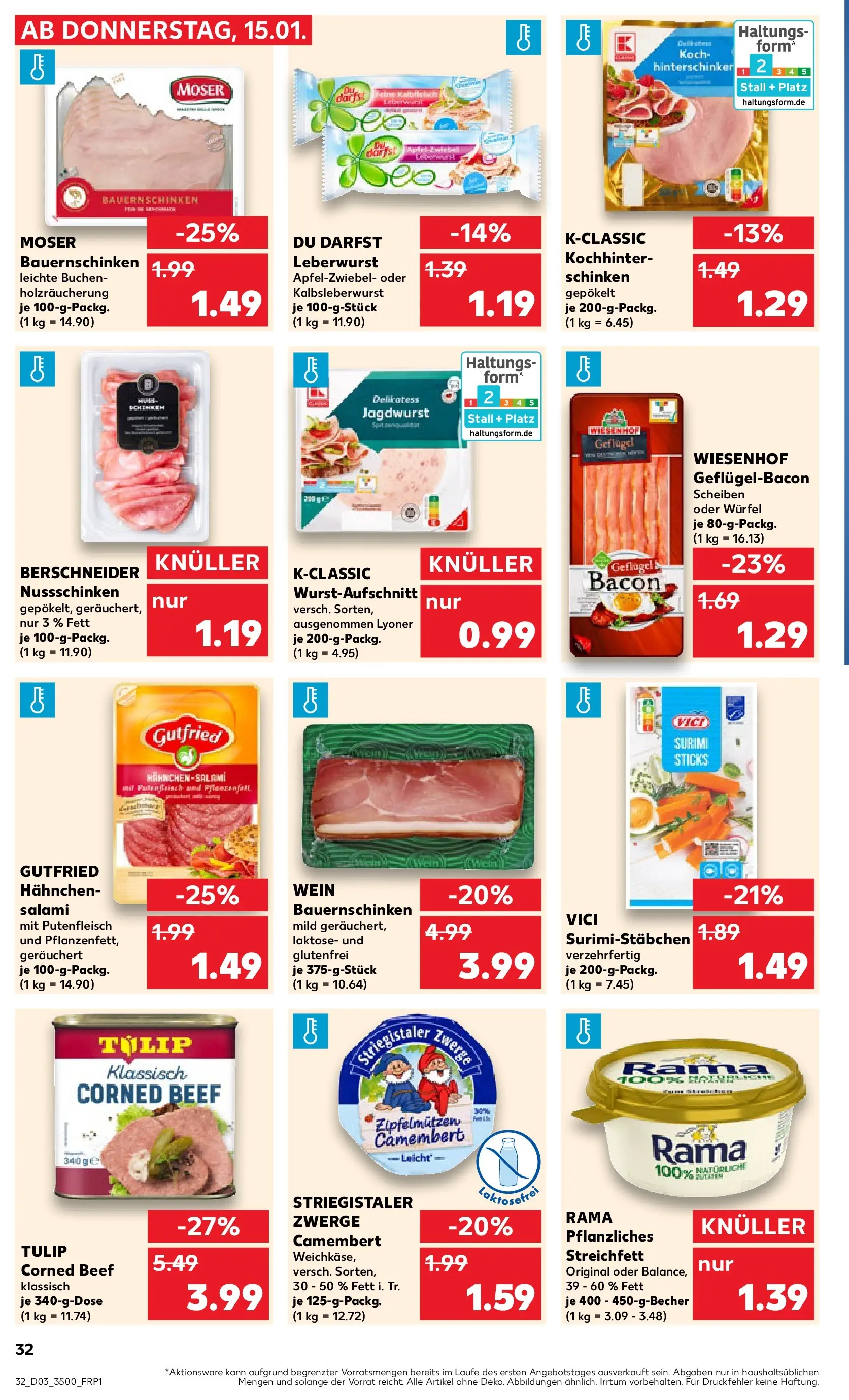 Prospekt Kaufland ab 15.01.2026 » Angebote Online zum Blättern | Seite: 32 | Produkte: Hahnchen, Rama, Salami, Wein