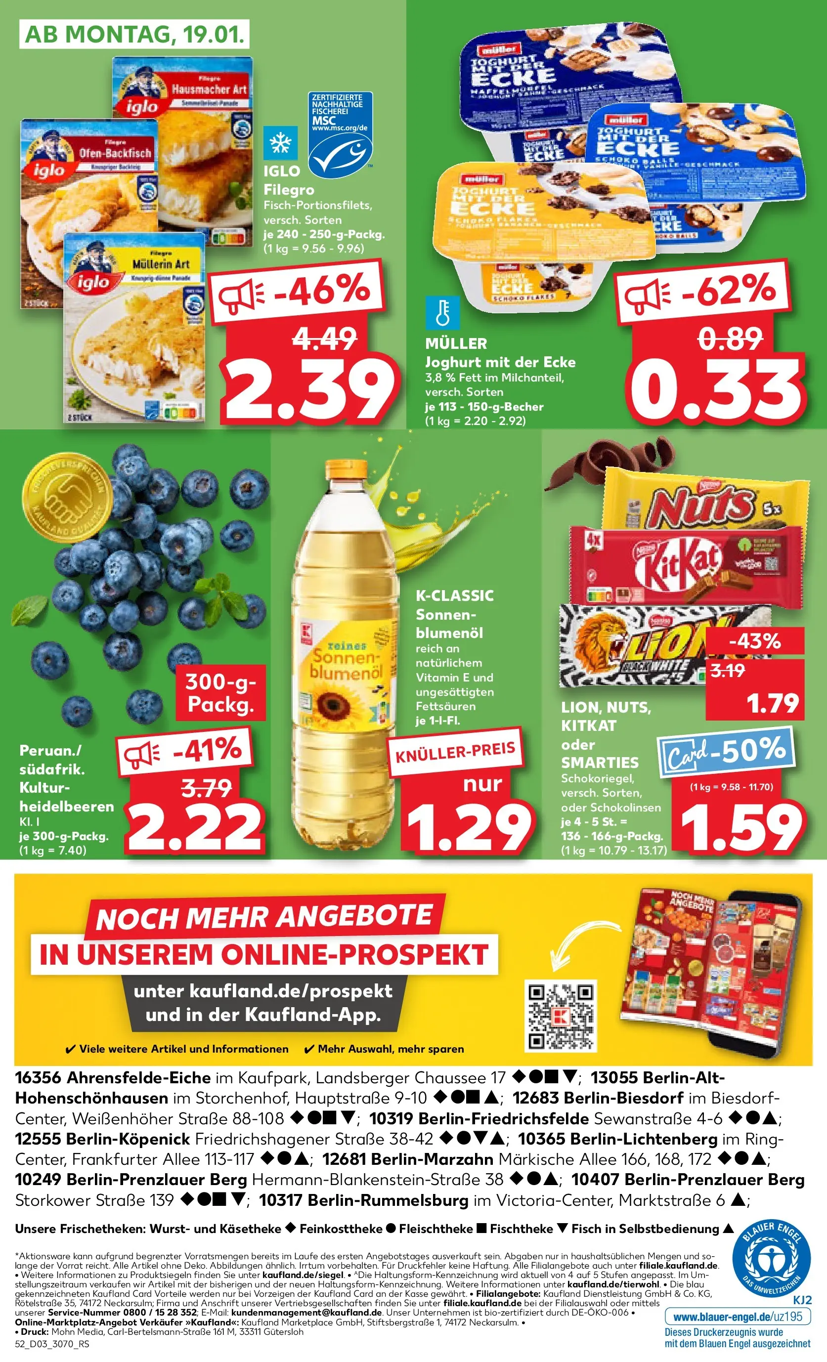 Prospekt Kaufland ab 15.01.2026 » Angebote Online zum Blättern | Seite: 52 | Produkte: Iglo, Smarties, Heidelbeeren, Wurst
