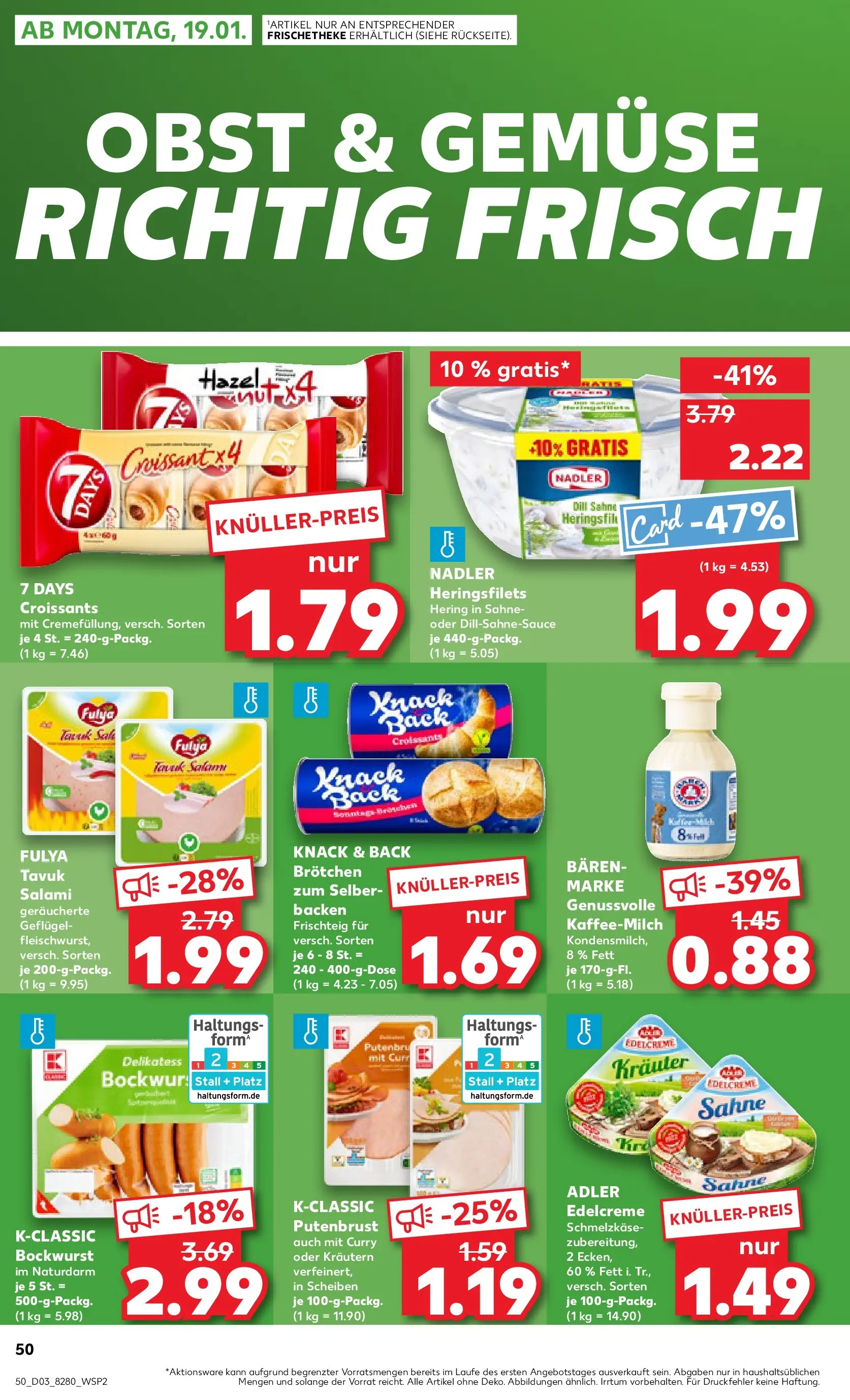 Prospekt Kaufland ab 15.01.2026 » Angebote Online zum Blättern | Seite: 50 | Produkte: Bockwurst, Croissant, Gemüse, Obst