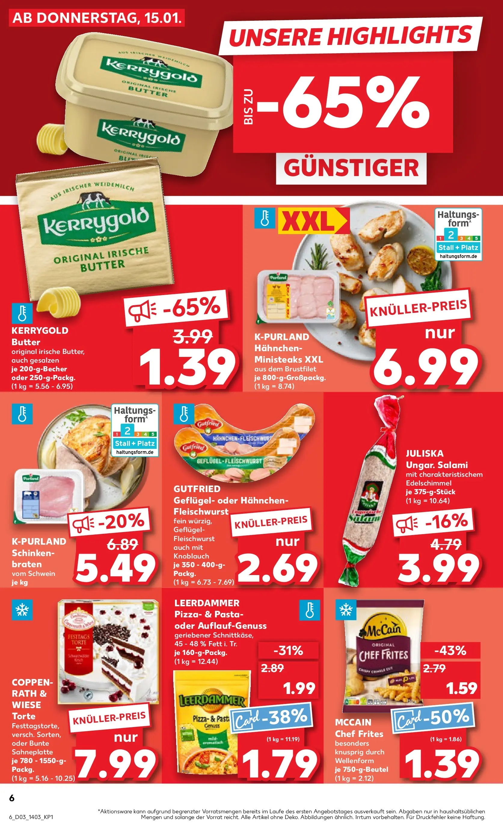 Prospekt Kaufland ab 15.01.2026 » Angebote Online zum Blättern | Seite: 6 | Produkte: Hahnchen, Leerdammer, Pasta, Kerrygold butter