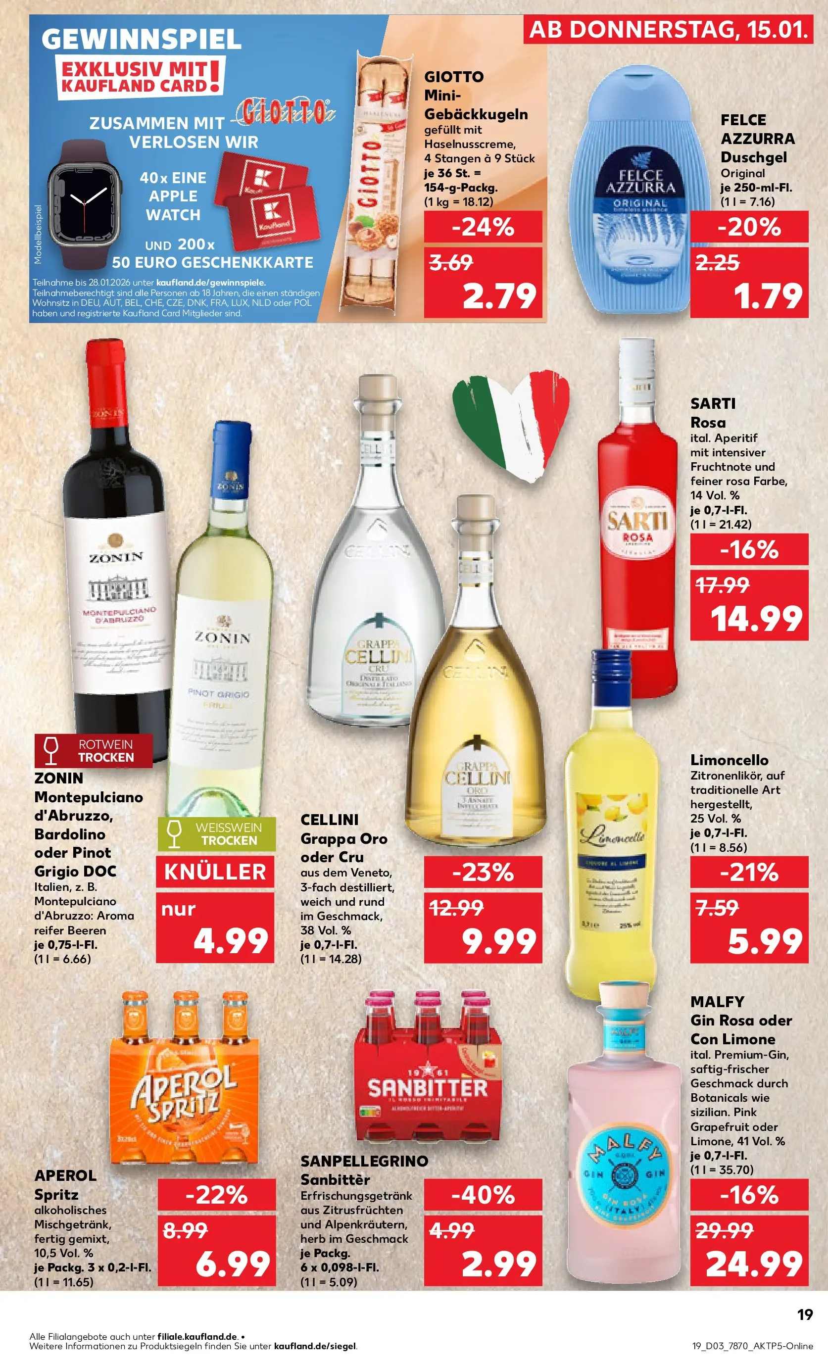 Prospekt Kaufland ab 15.01.2026 » Angebote Online zum Blättern | Seite: 19 | Produkte: Weißwein, Apple, Duschgel, Limoncello
