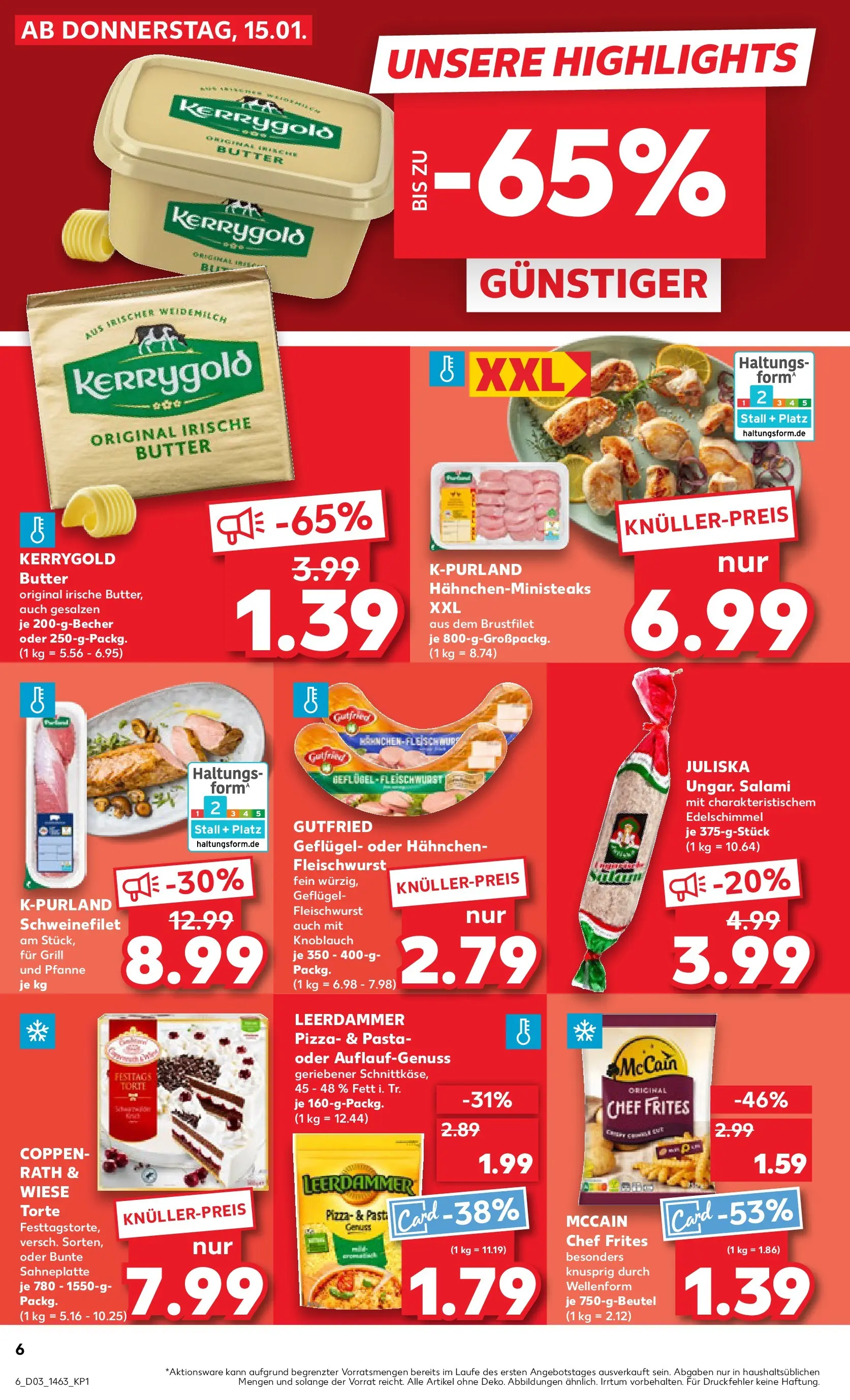 Prospekt Kaufland ab 15.01.2026 » Angebote Online zum Blättern | Seite: 6 | Produkte: Hahnchen, Leerdammer, Schweinefilet, Kerrygold butter