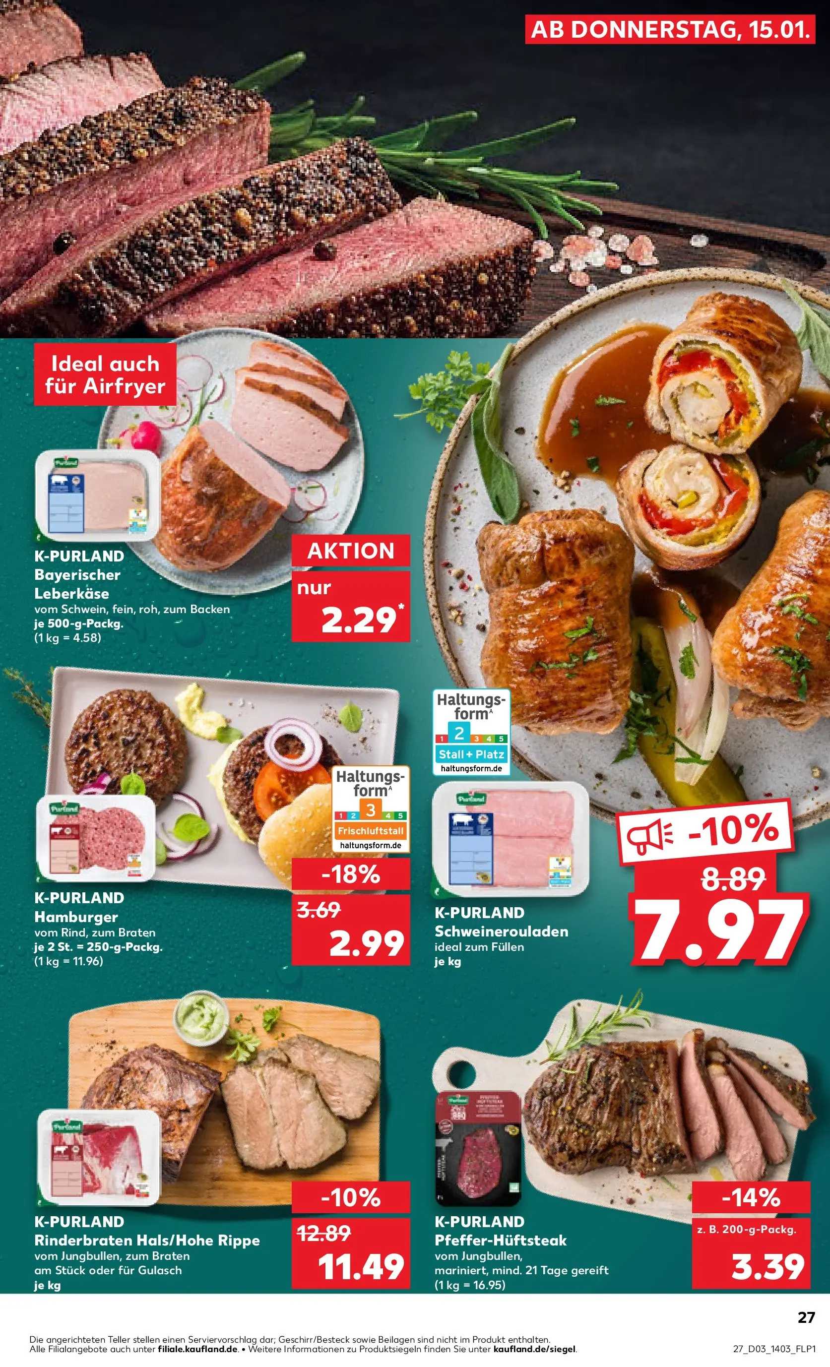Prospekt Kaufland ab 15.01.2026 » Angebote Online zum Blättern | Seite: 27 | Produkte: Rinderbraten, Gulasch, Steak, Leberkase