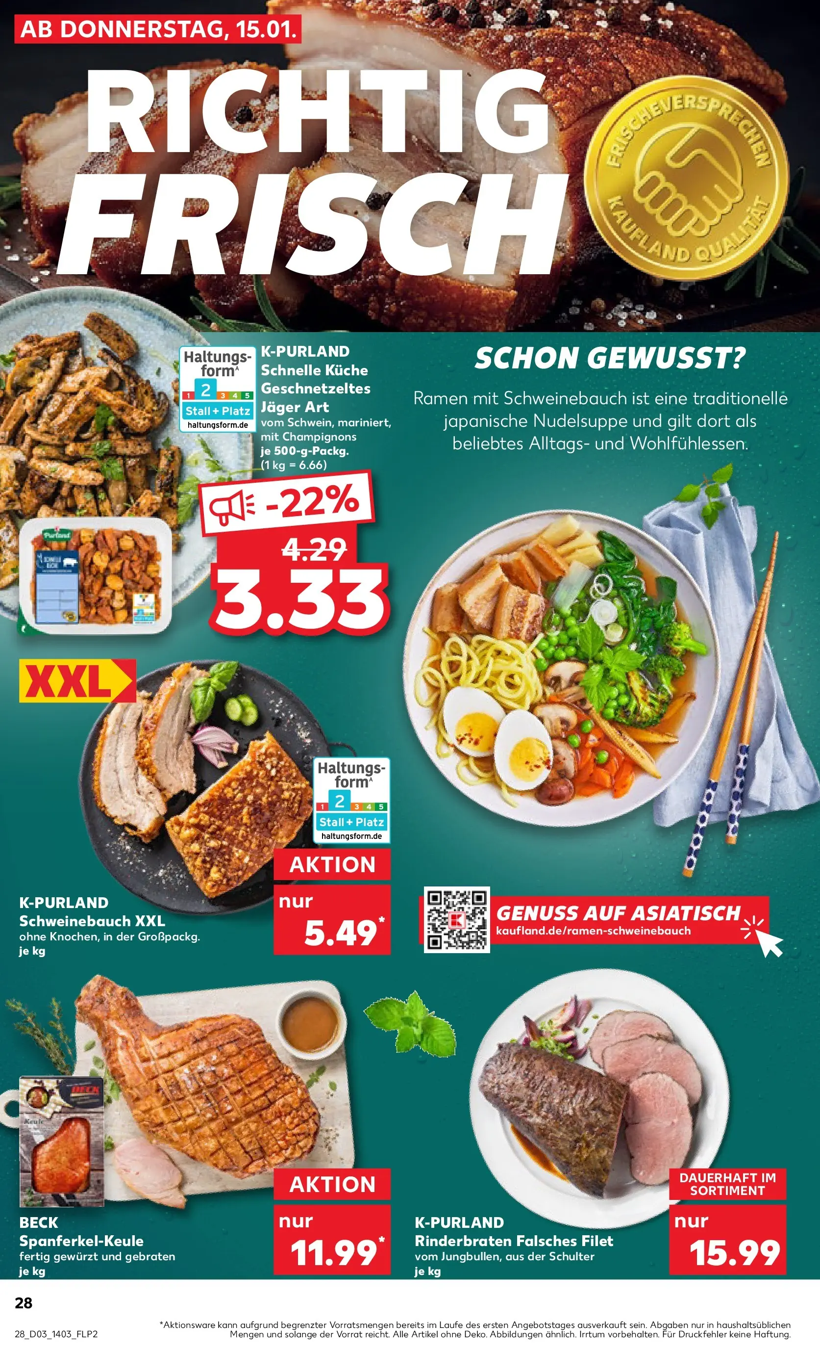 Prospekt Kaufland ab 15.01.2026 » Angebote Online zum Blättern | Seite: 28 | Produkte: Rinderbraten, Schweinebauch, Küche, Champignons