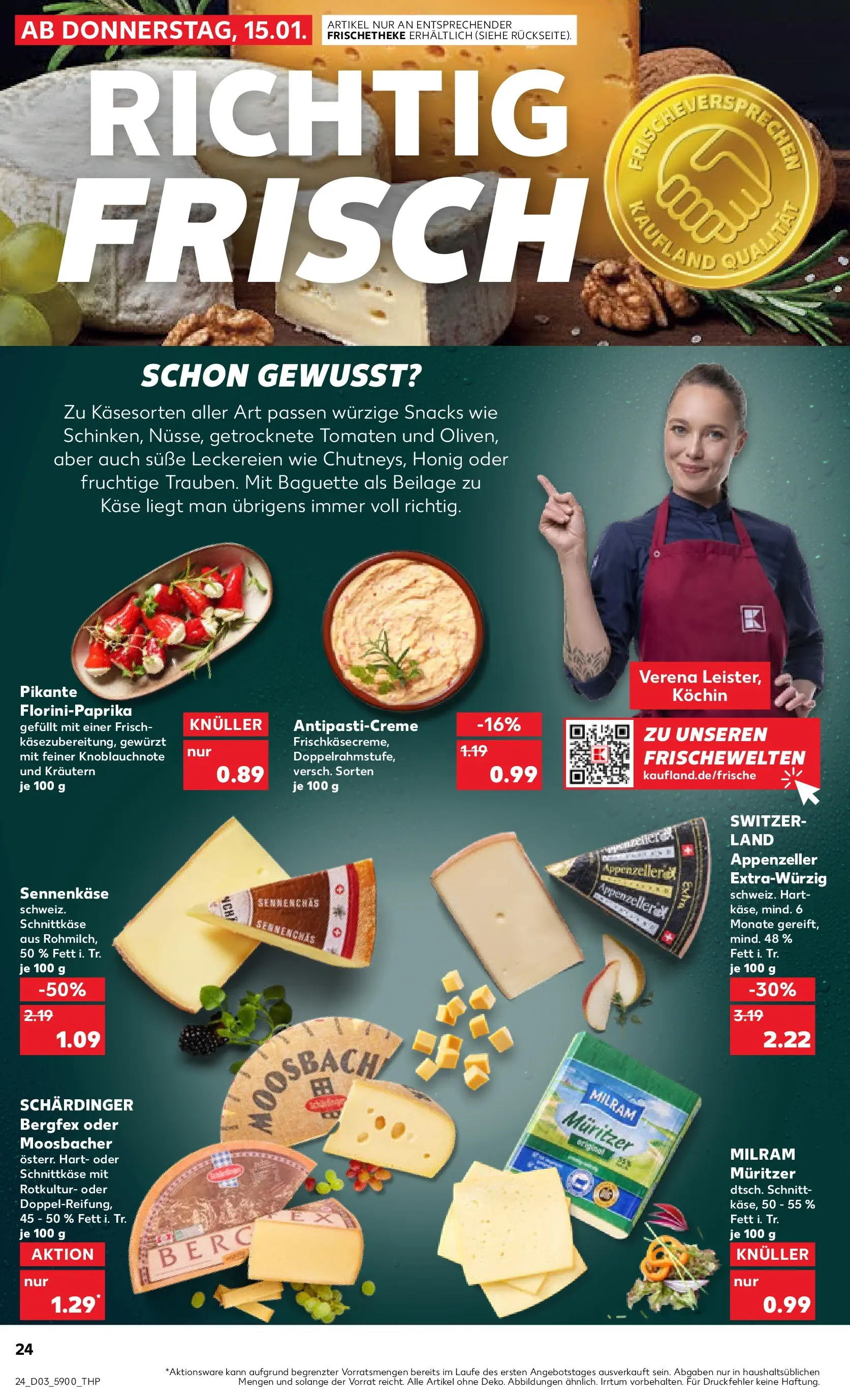 Prospekt Kaufland ab 15.01.2026 » Angebote Online zum Blättern | Seite: 24 | Produkte: Käse, Baguette, Tomaten, Milram